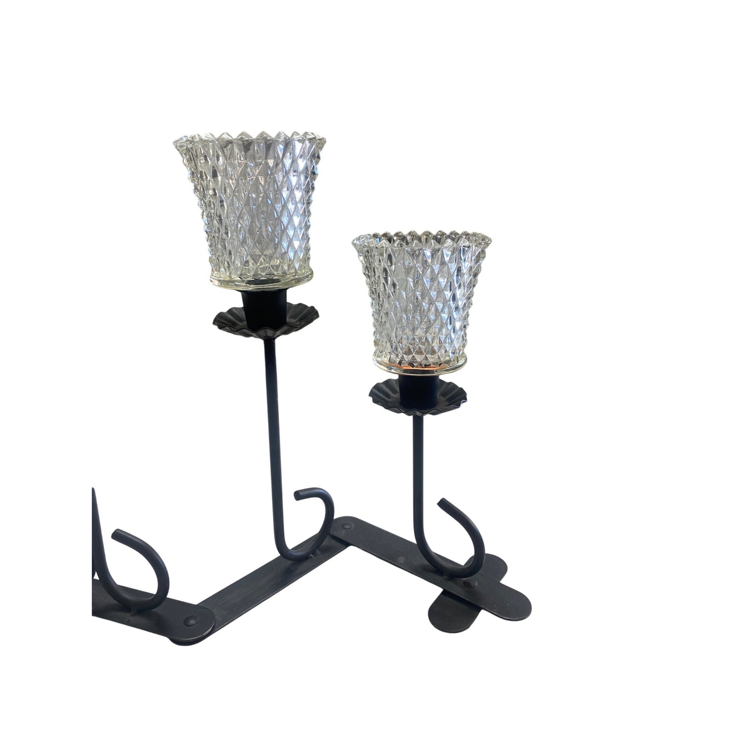 Black Accordion Metal Candle Holder With 5 Diamond-Cut Glass Cups For Tea Lights Or Votives