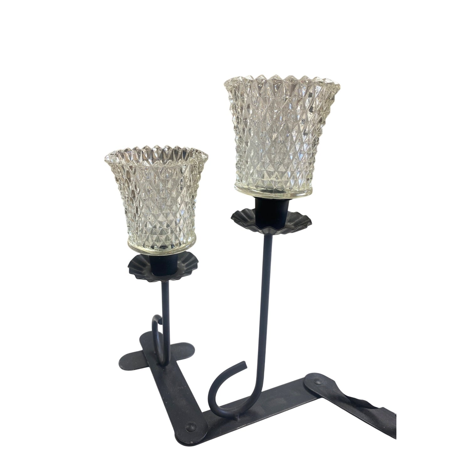 Black Accordion Metal Candle Holder With 5 Diamond-Cut Glass Cups For Tea Lights Or Votives