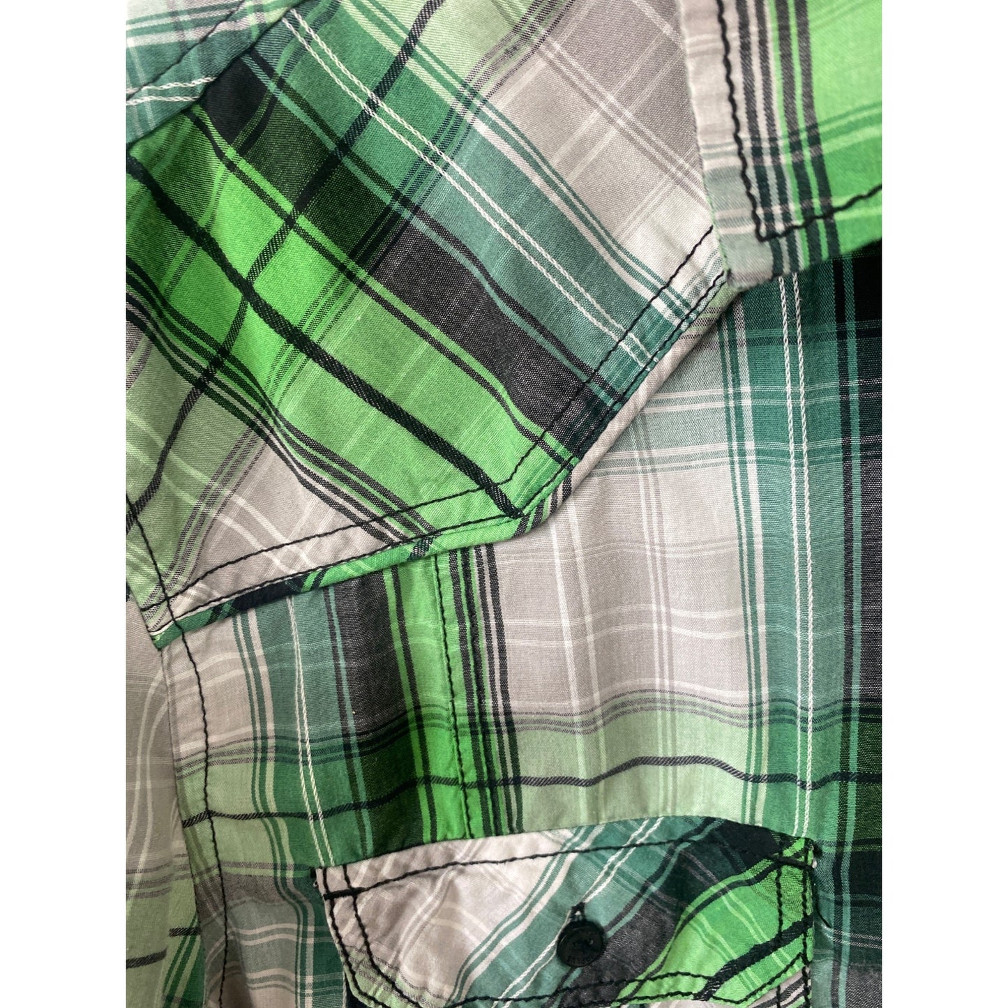 Green & Gray Plaid Button-Up Shirt Surplus XL Casual Long Sleeve Cotton Blend