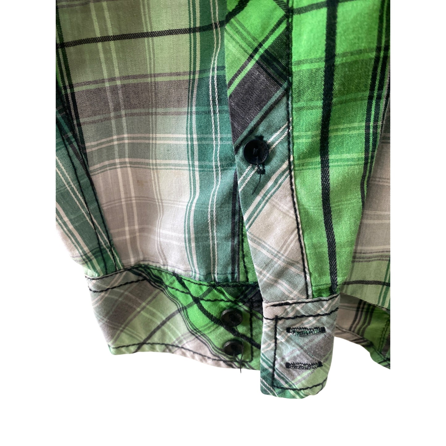 Green & Gray Plaid Button-Up Shirt Surplus XL Casual Long Sleeve Cotton Blend