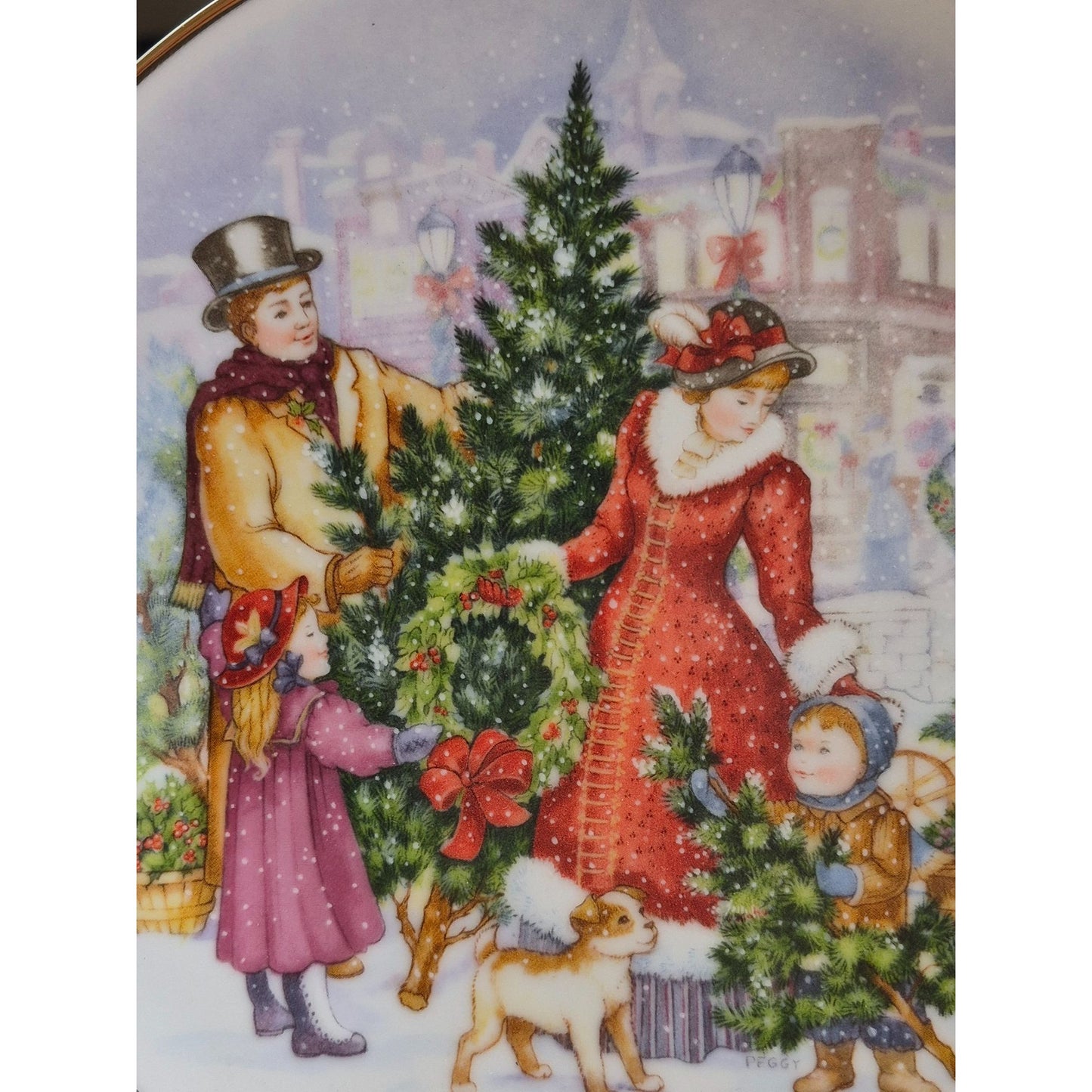 Avon 1990 Christmas Plate "Bringing Christmas Home" Porcelain 22K Gold Trim Decorative Collectible