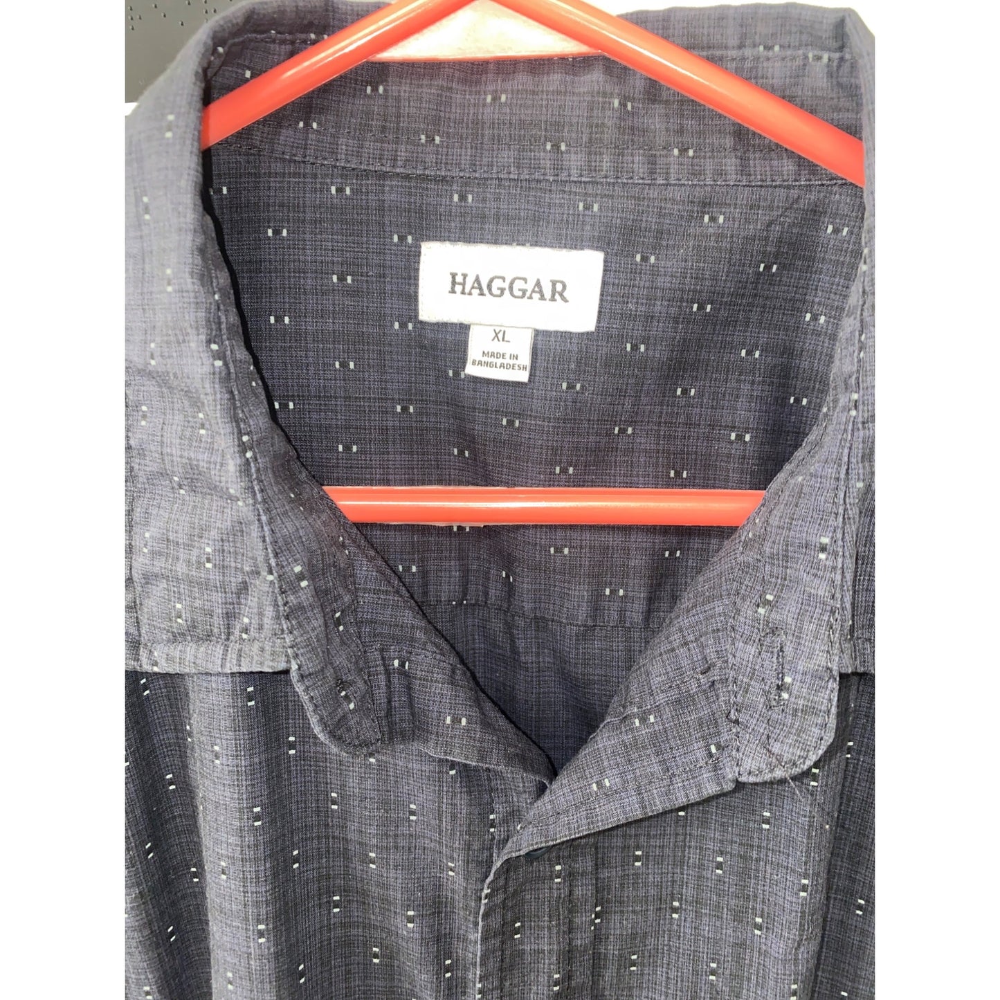 Haggar Mens XL Long-Sleeve Button-Down Shirt Blue Patterned Design Chest Pocket Casual Wear