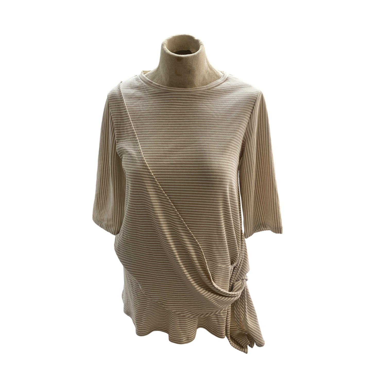 Simply Noelle Beige Striped Tie-Front Tunic Top S/M