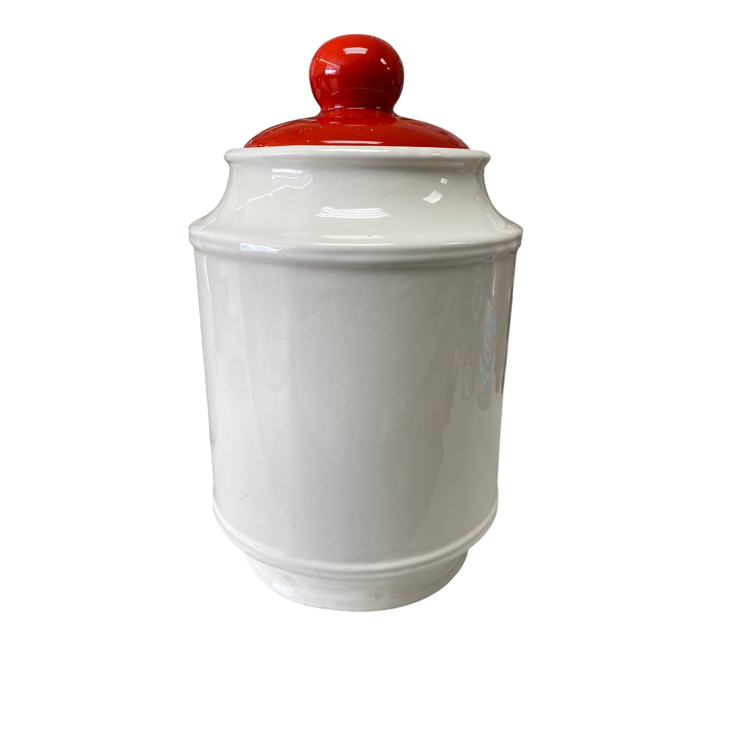 Vintage Ceramic Kitchen Cookie Jar With Bright Red Lid & Fruit Design