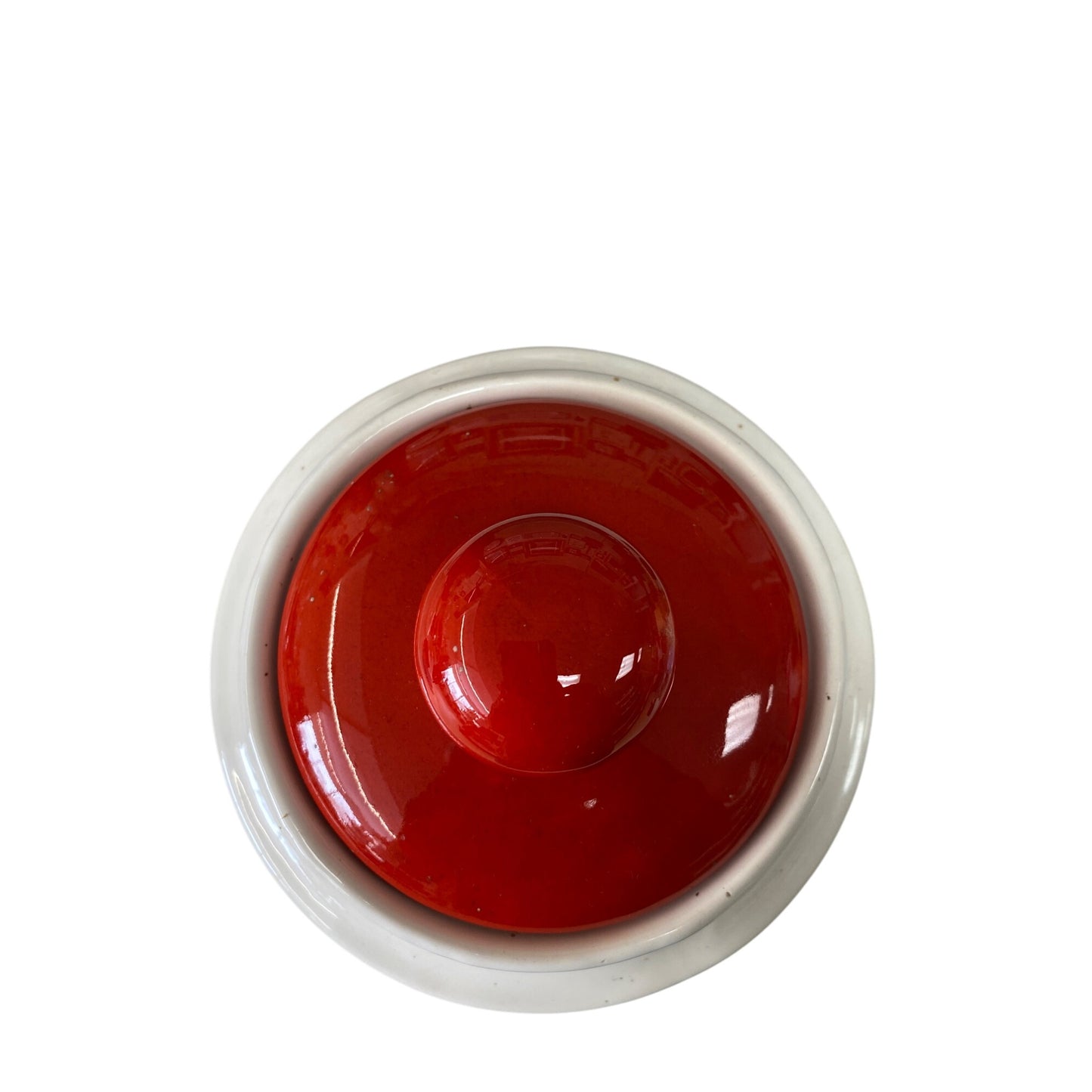 Vintage Ceramic Kitchen Cookie Jar With Bright Red Lid & Fruit Design