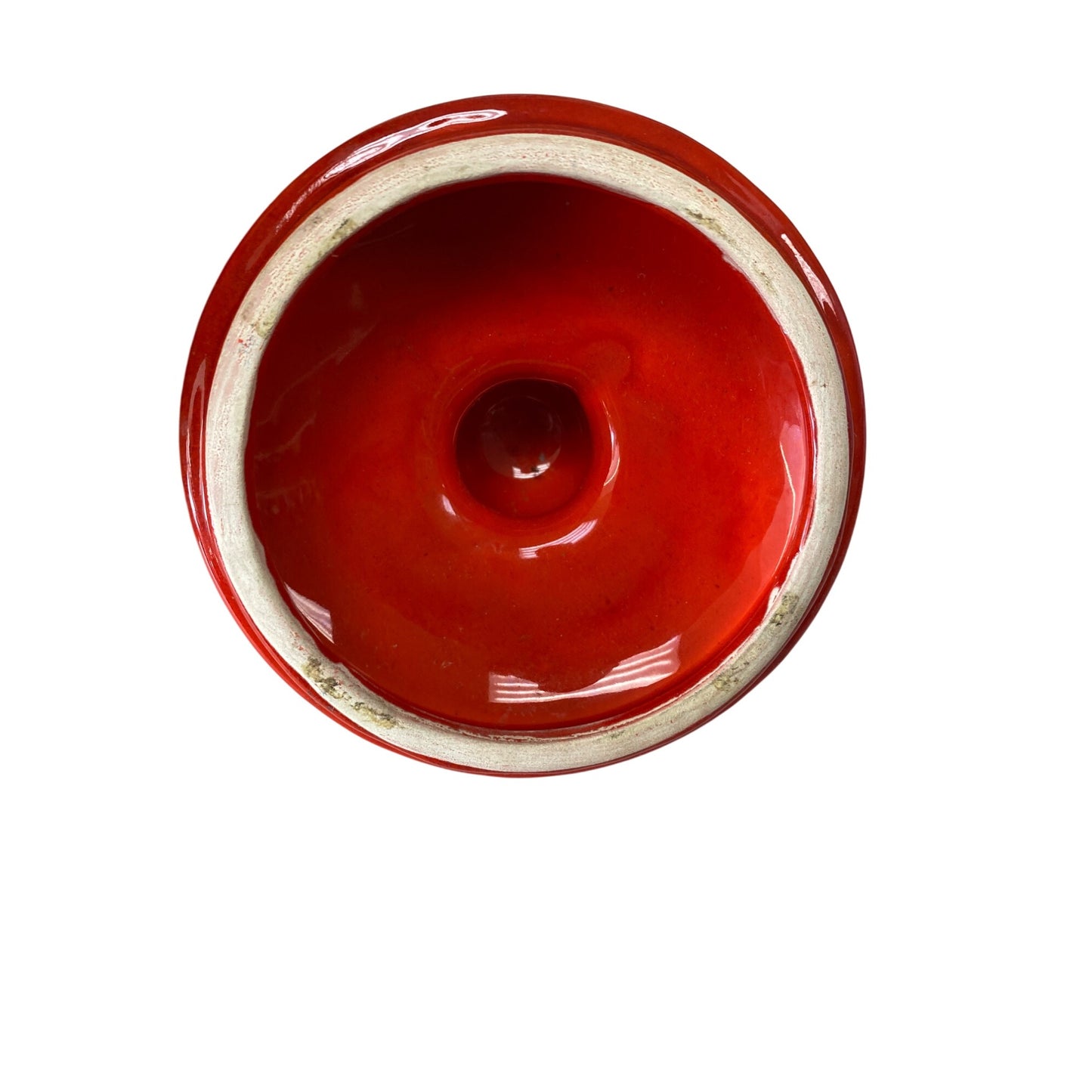 Vintage Ceramic Kitchen Cookie Jar With Bright Red Lid & Fruit Design