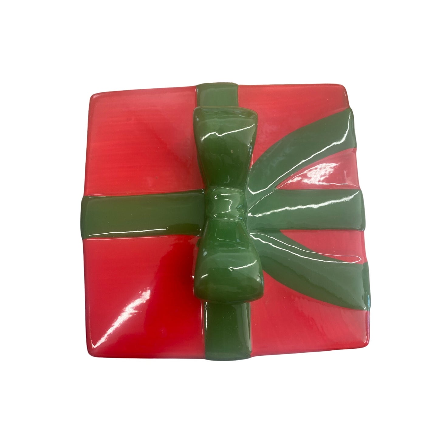 Christmas Gift Box Ceramic Cookie Jar With Bow & Polka Dots