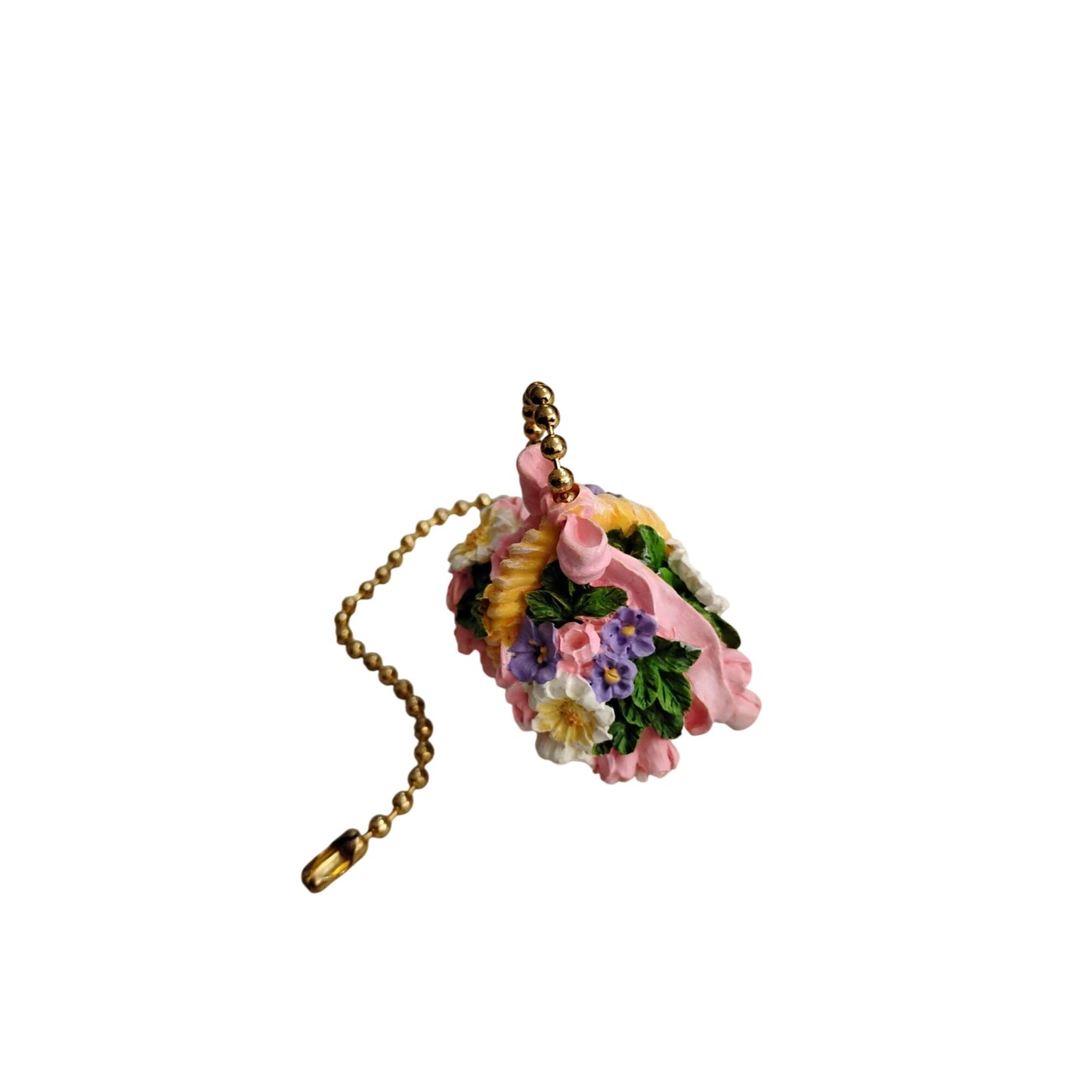 Miniature Floral Basket With Gold Pull Chain