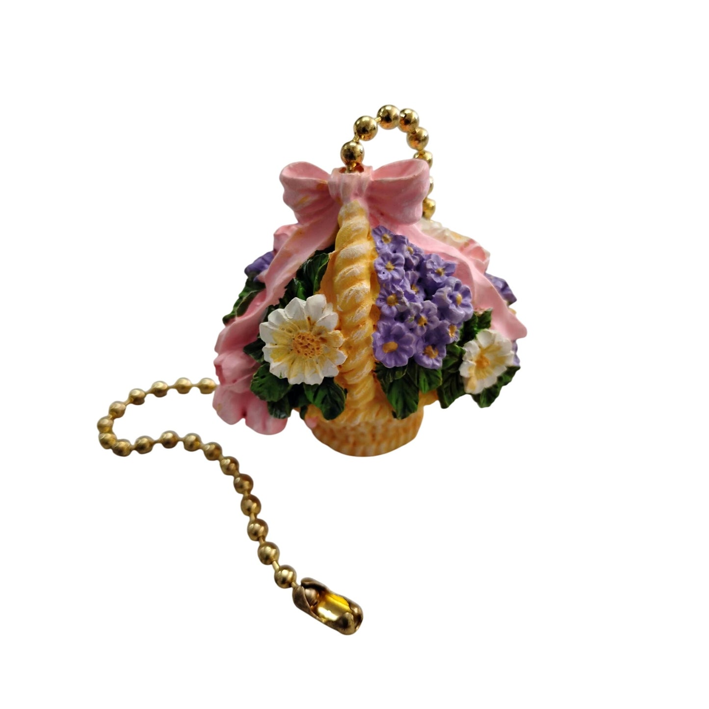 Miniature Floral Basket With Gold Pull Chain