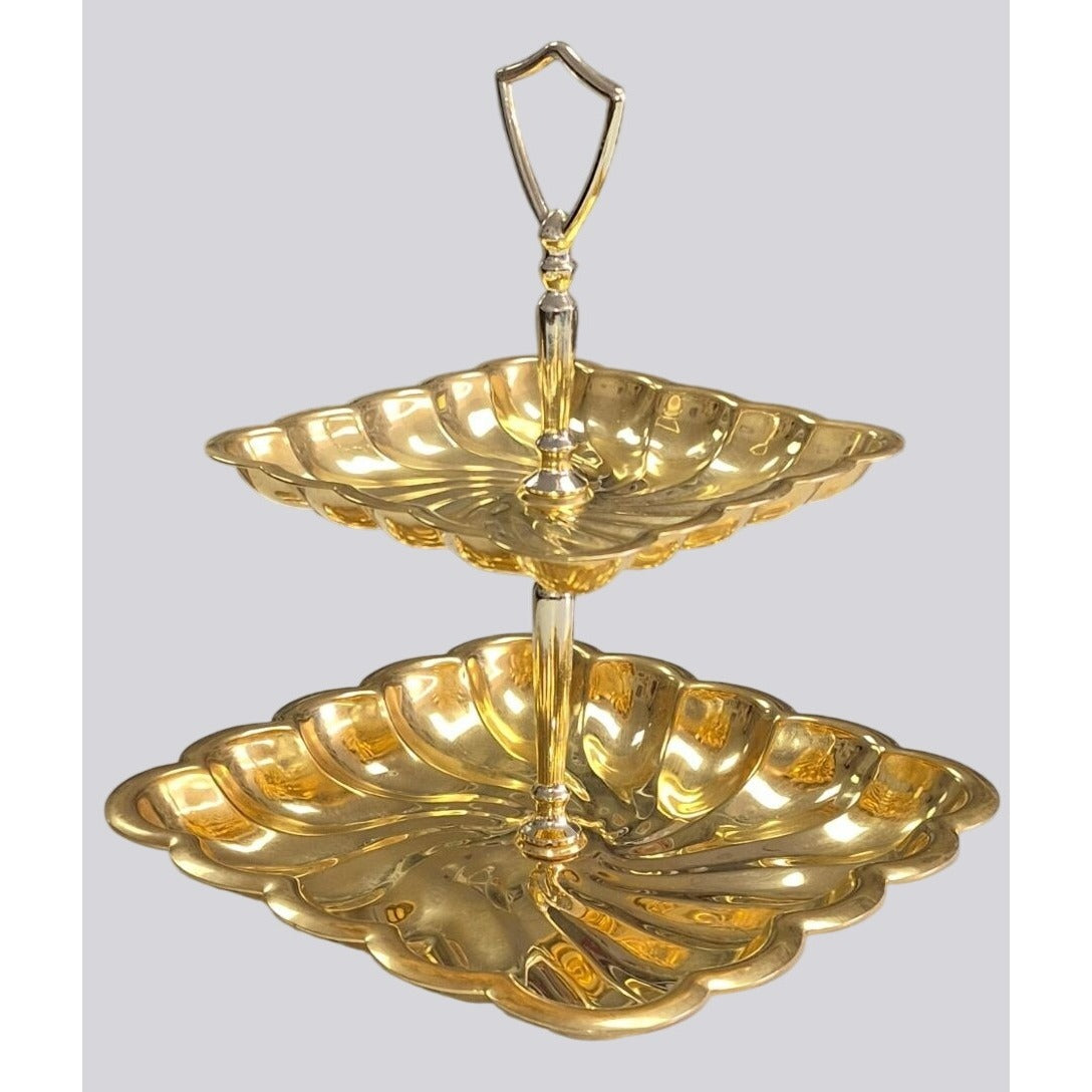 Vintage 24K Gold Plated 2 Tier Tray Lehman Brothers New York
