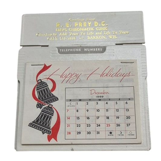 Vintage 1970s Frey's Chiropractic Clinic Pocket Calendar Barron Wisconsin