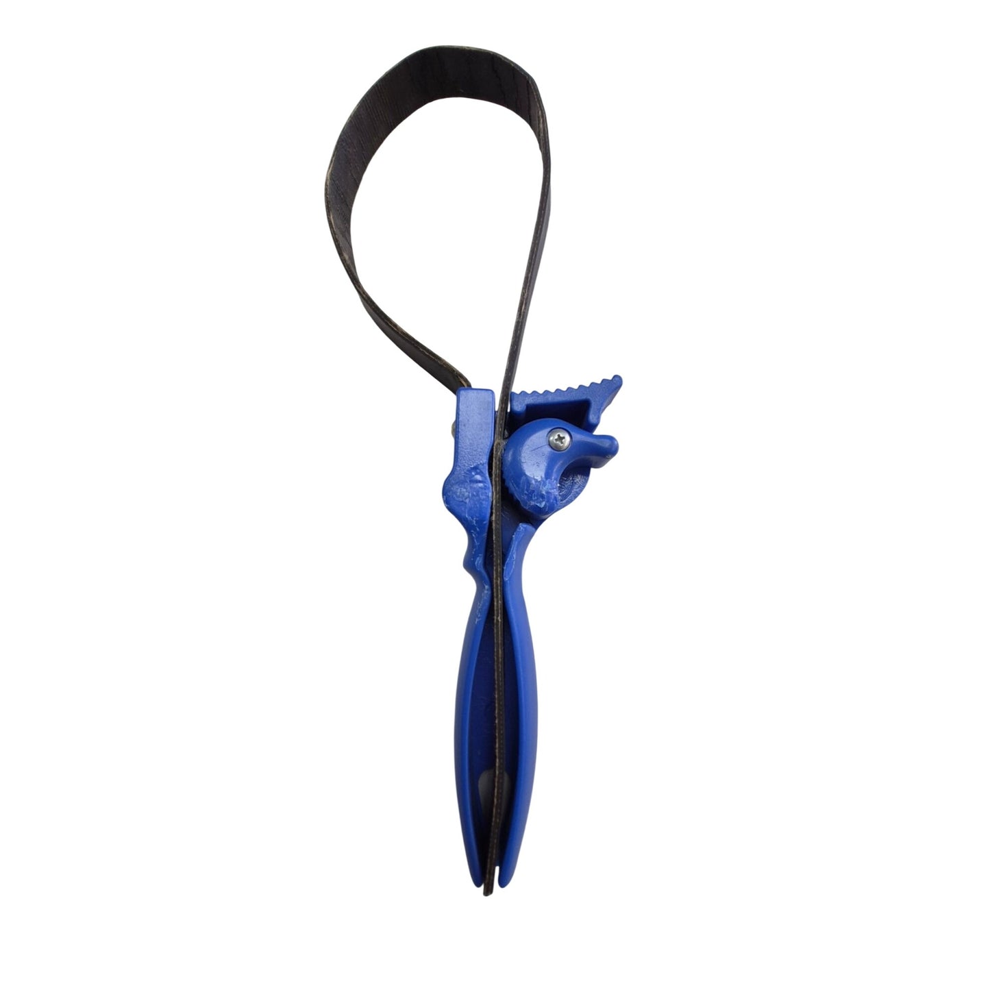 Adjustable Oil Filter Wrench Blue Plastic Handle Rubber Strap Grip