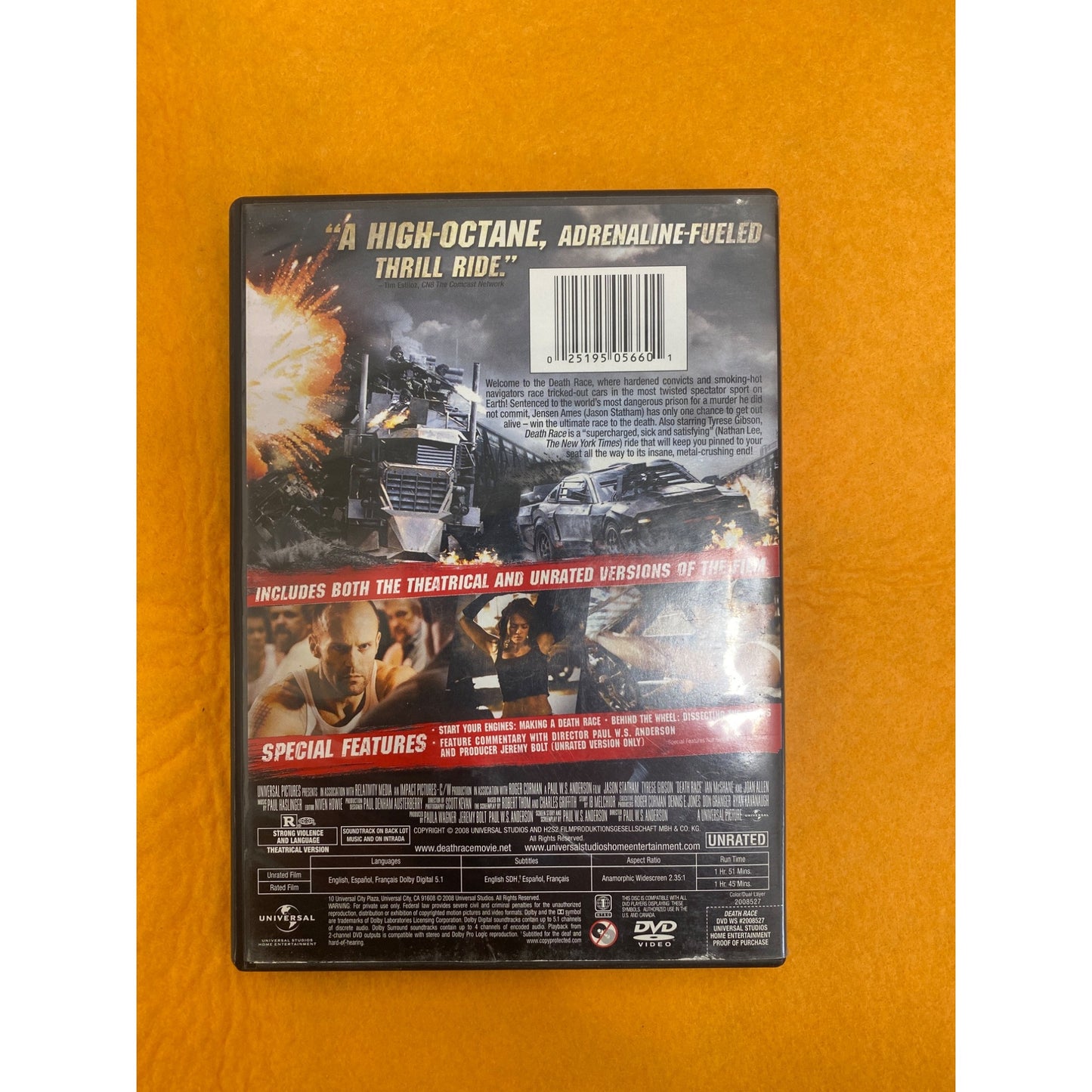 Unrated "Death Race" DVD With Theatrical & Unrated Versions - Action-Packed Film Featuring Jason Statham