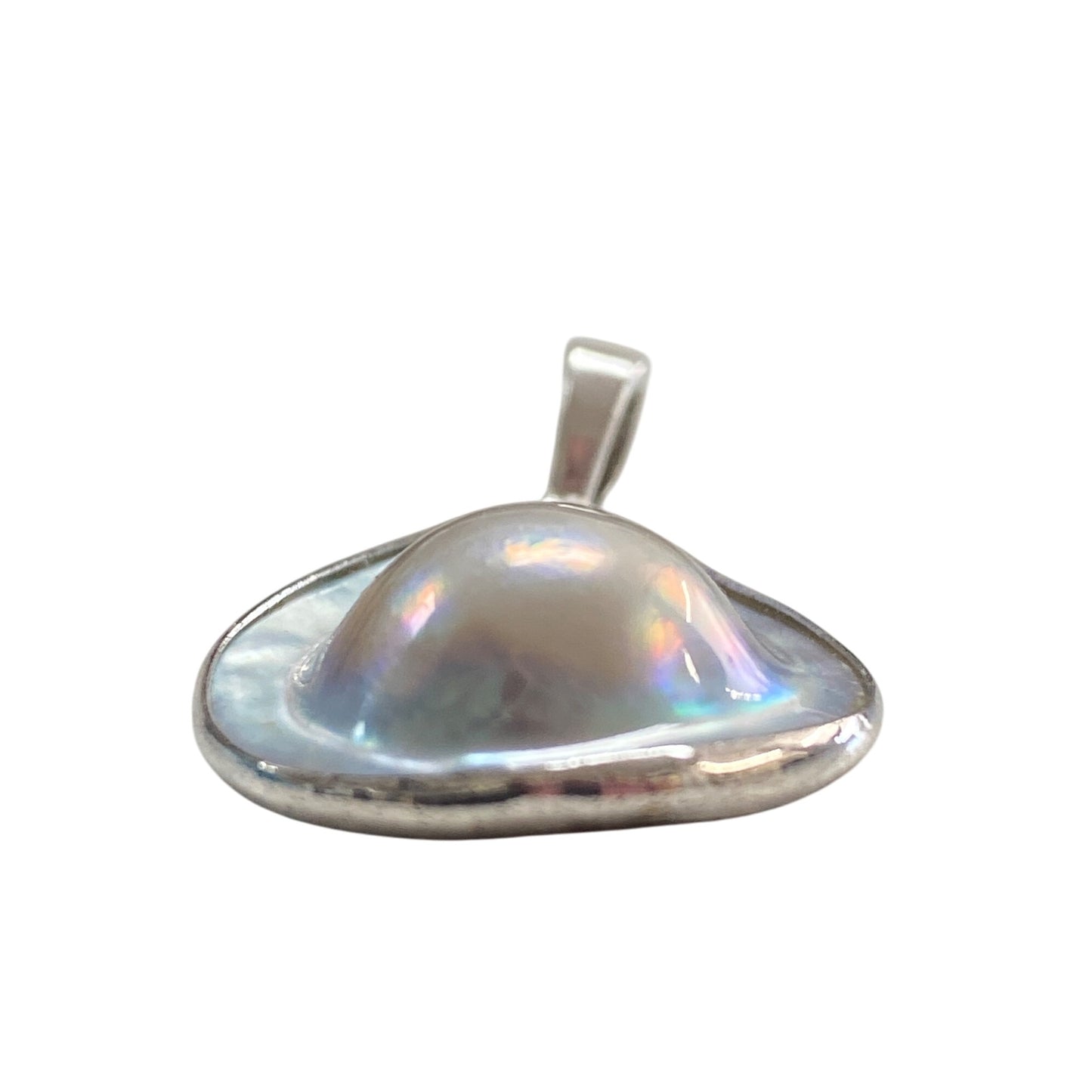 Mother Of Pearl & Sterling Silver Teardrop Pendant Jewelry Handmade 1.75 Inches Long
