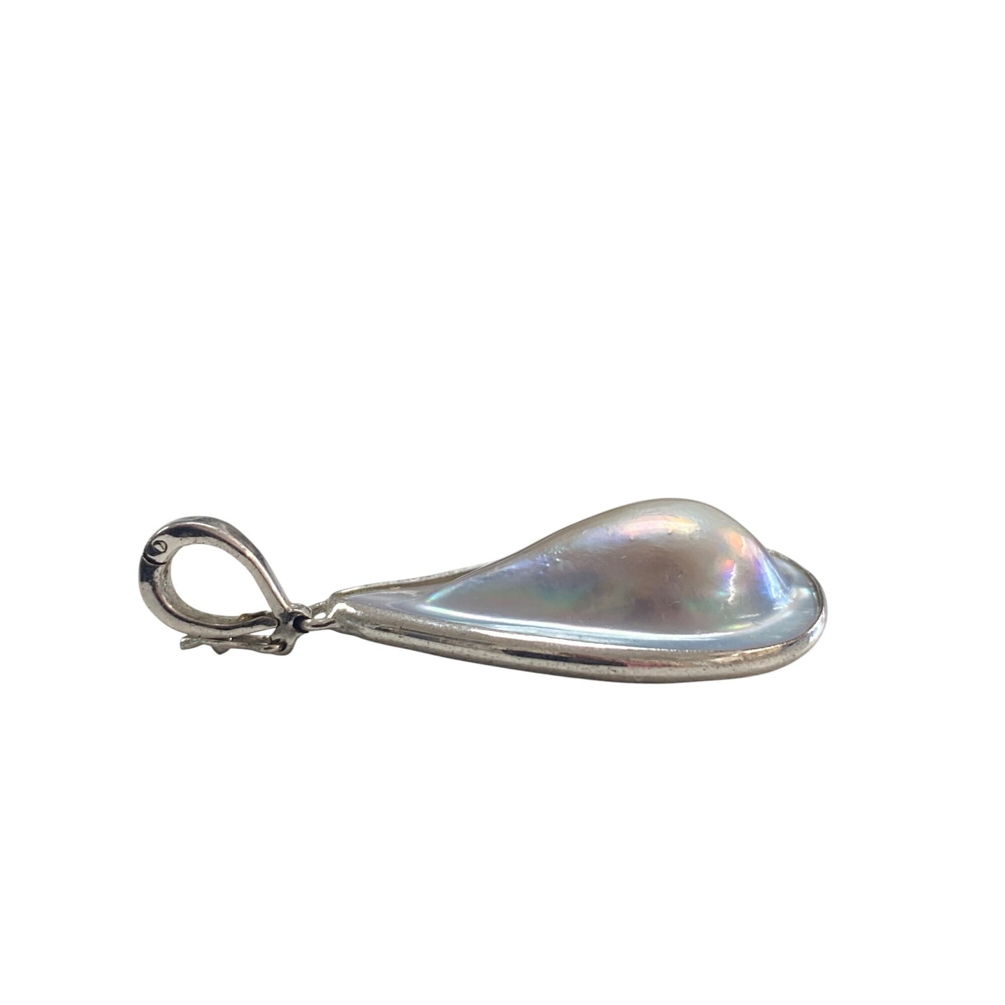 Mother Of Pearl & Sterling Silver Teardrop Pendant Jewelry Handmade 1.75 Inches Long