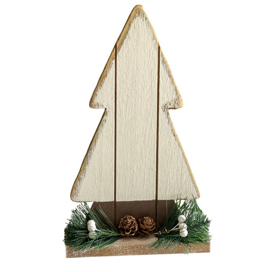 Rustic Wooden Christmas Tree Décor Pinecones & Greenery Holiday Display