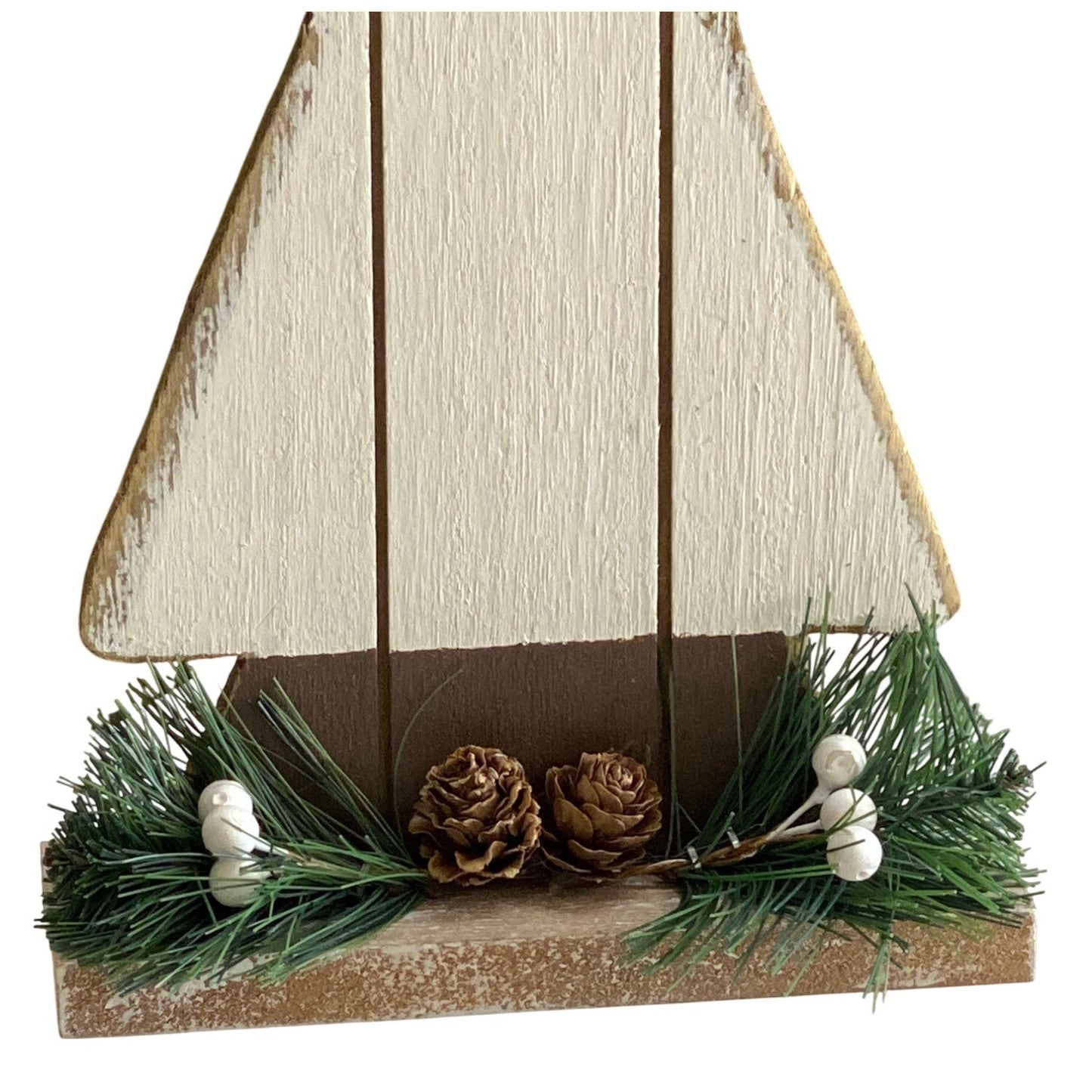 Rustic Wooden Christmas Tree Décor Pinecones & Greenery Holiday Display