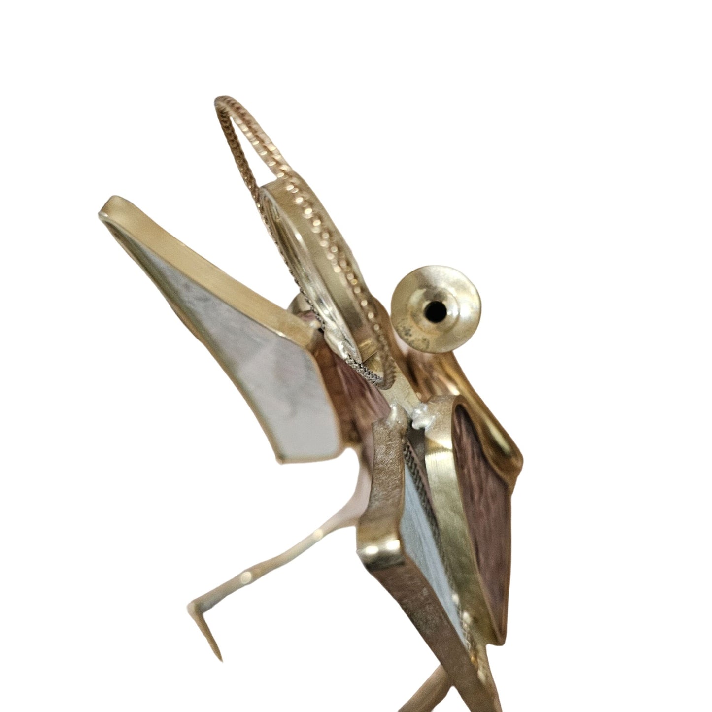 Stained Glass Angel Figurine With Trumpet - Gold Trim & Crystal Halo