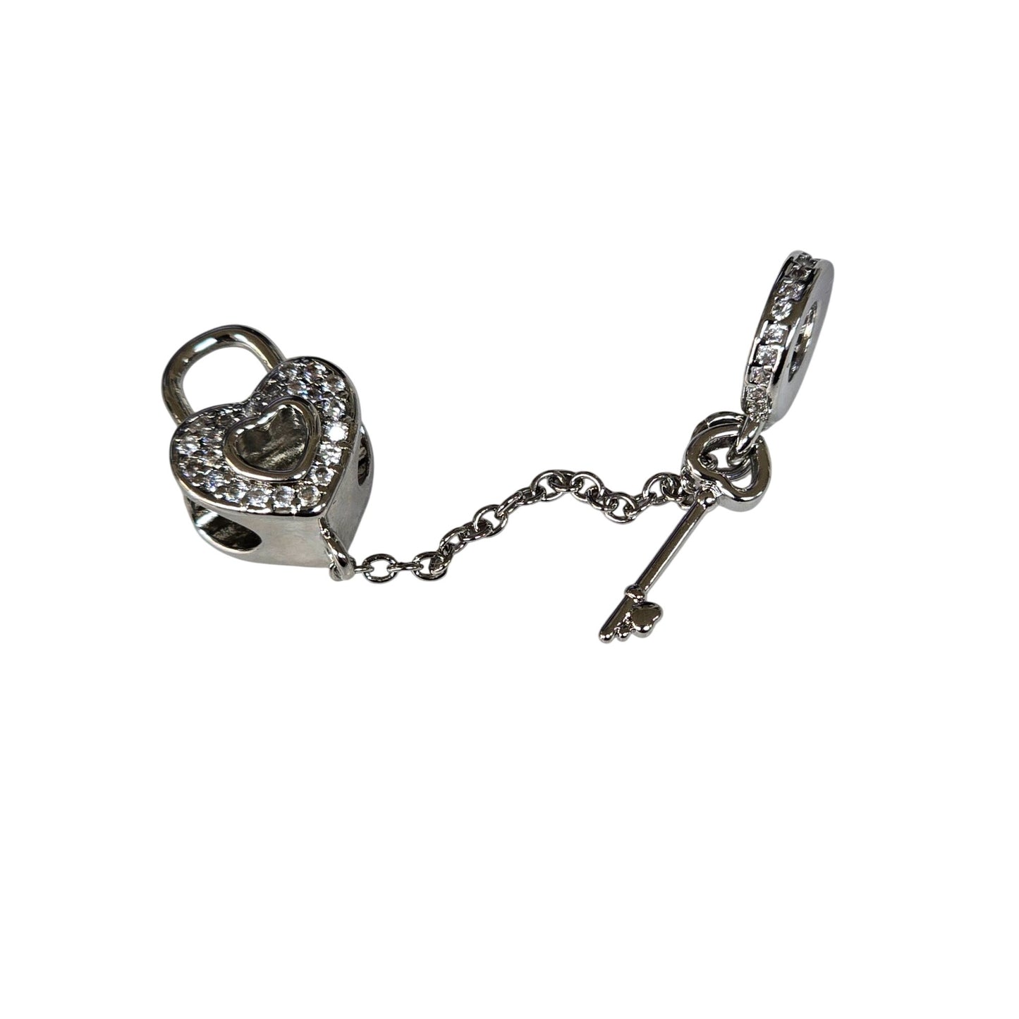 Heart-Shaped Silver Charm Bracelet Lock & Key Set