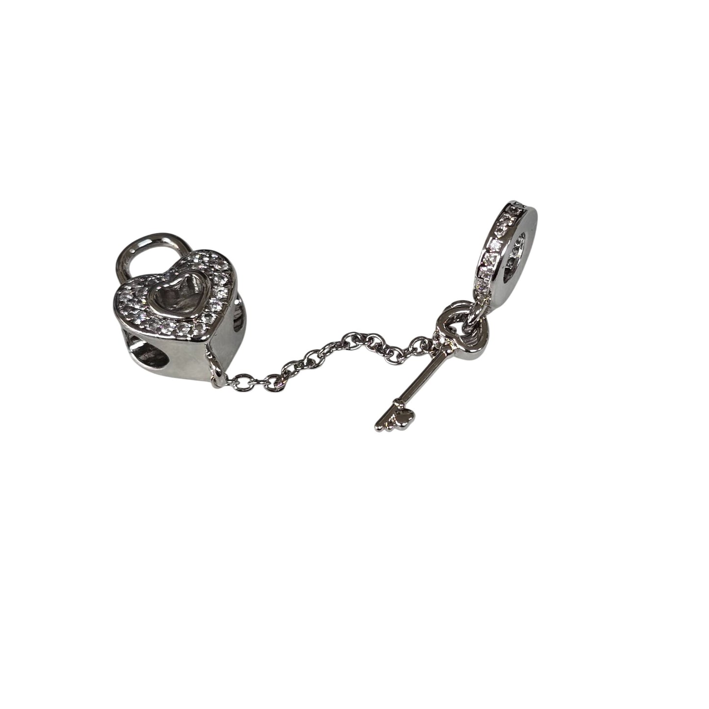 Heart-Shaped Silver Charm Bracelet Lock & Key Set