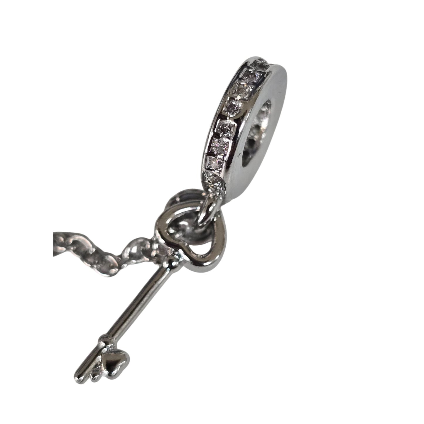 Heart-Shaped Silver Charm Bracelet Lock & Key Set