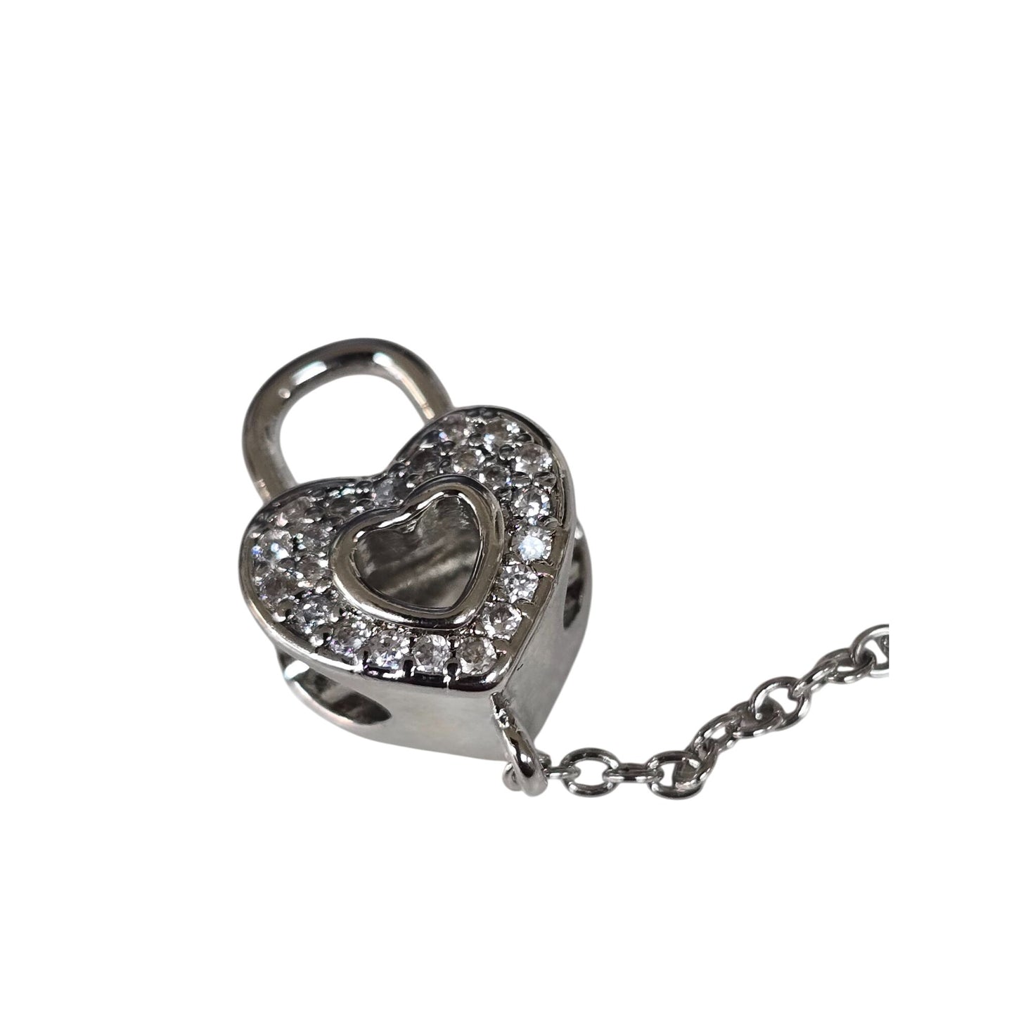 Heart-Shaped Silver Charm Bracelet Lock & Key Set