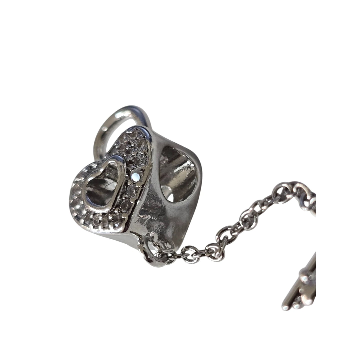 Heart-Shaped Silver Charm Bracelet Lock & Key Set