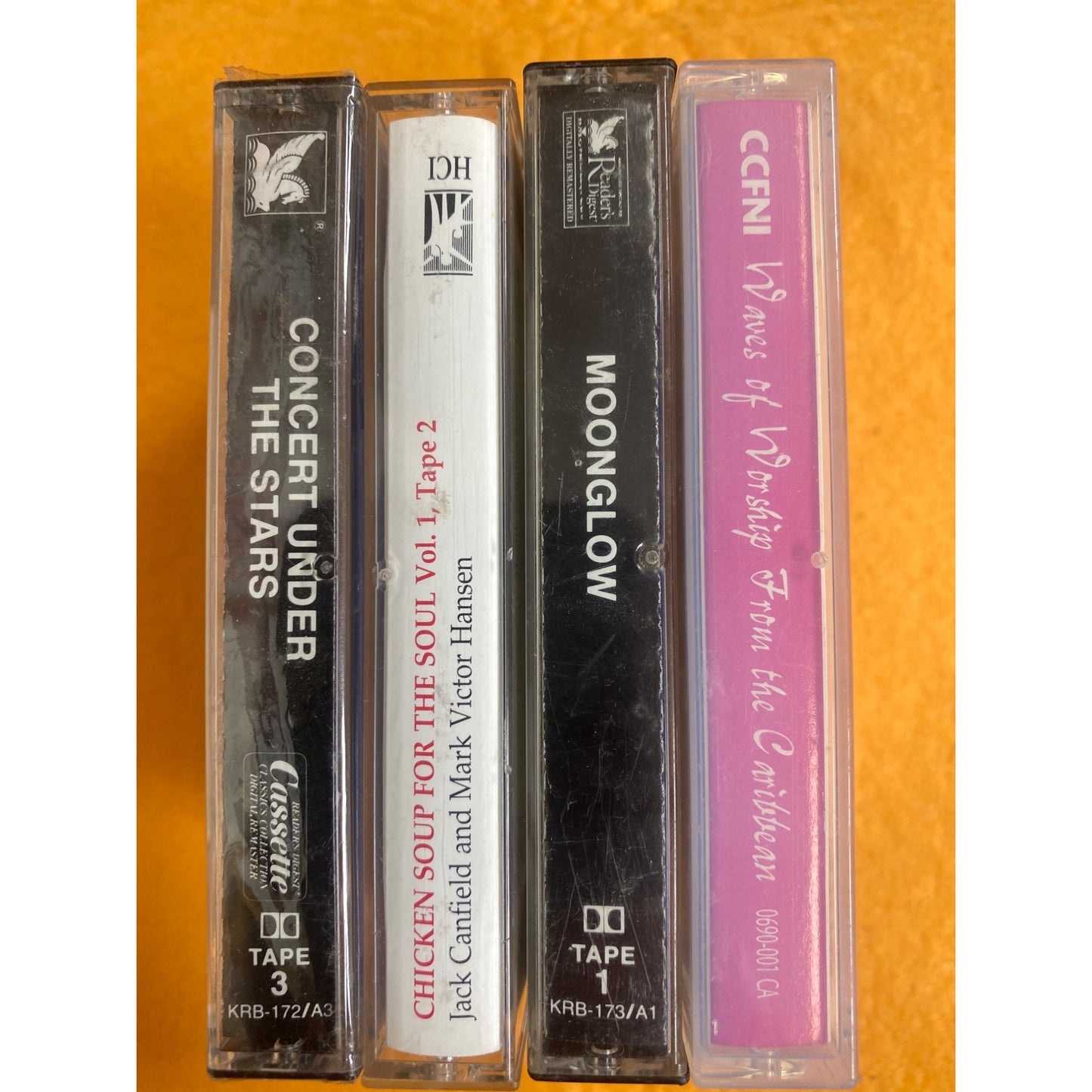 Vintage Cassette Tape Collection With Concert Under The Stars Waves Of Worship Chicken Soup For The Soul & Moonglow