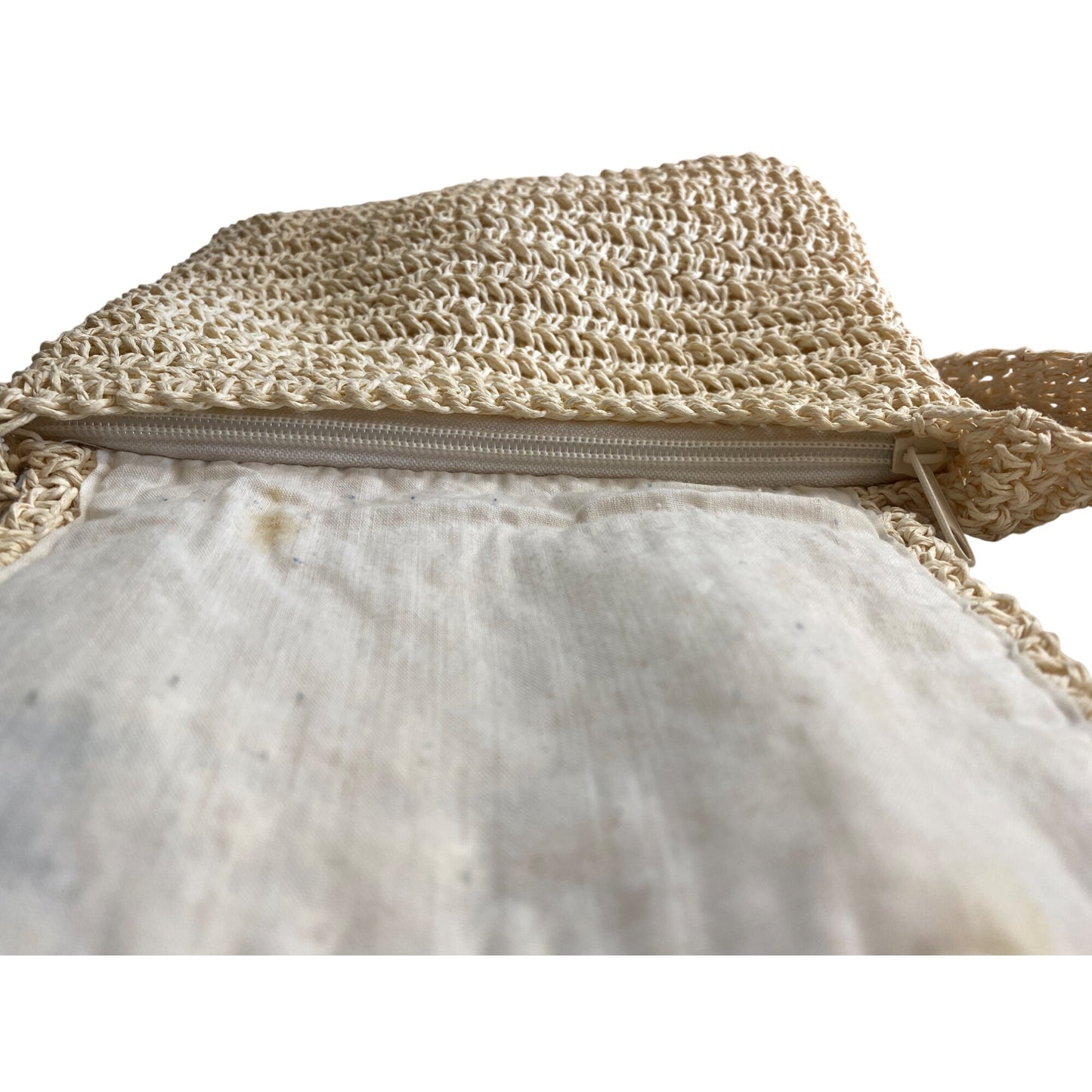 Handcrafted Beige Straw Crochet Shoulder Bag With Sunflower Embroidery