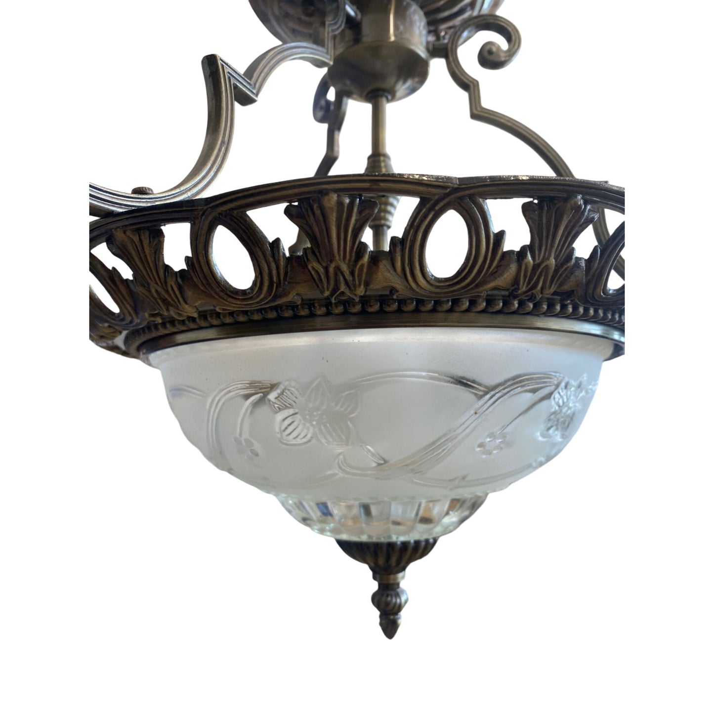 Antique Look Brass & Frosted Glass 2-Light Ceiling Fixture