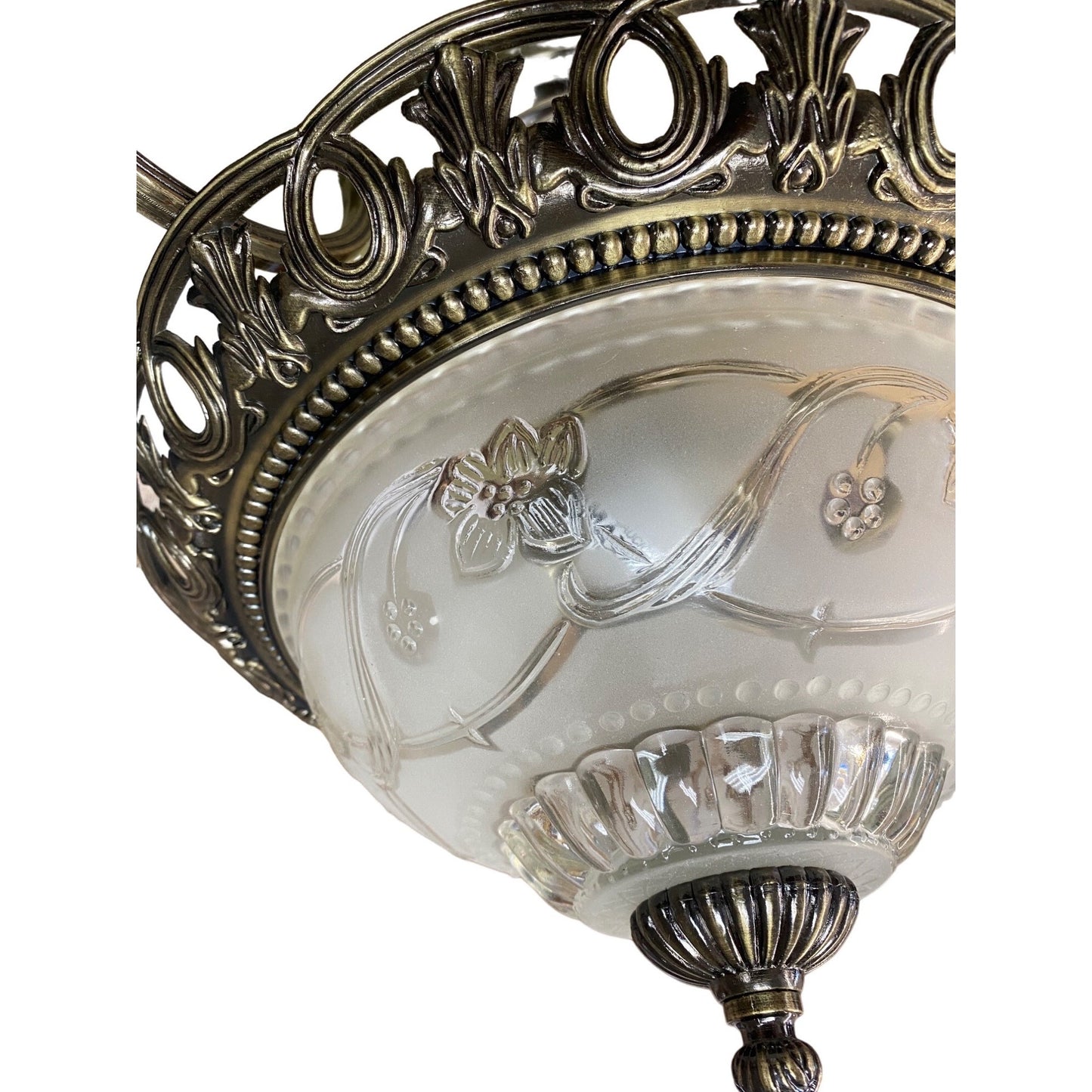 Antique Look Brass & Frosted Glass 2-Light Ceiling Fixture