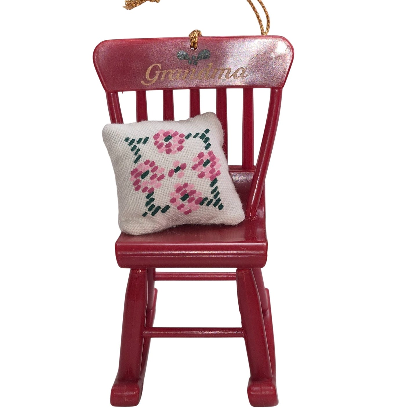 Red Miniature Rocking Chair Ornament With Grandma Text & Floral Pillow