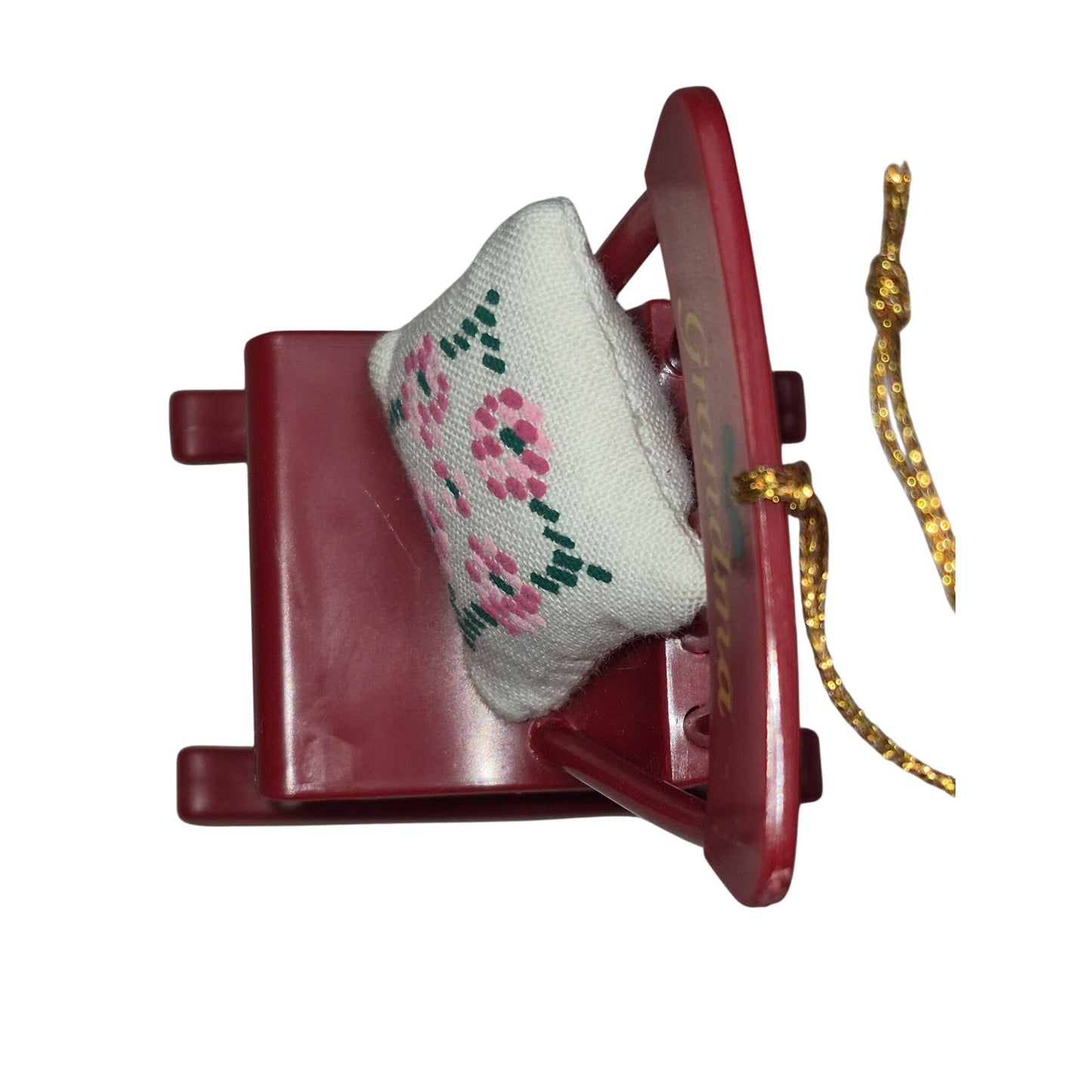 Red Miniature Rocking Chair Ornament With Grandma Text & Floral Pillow