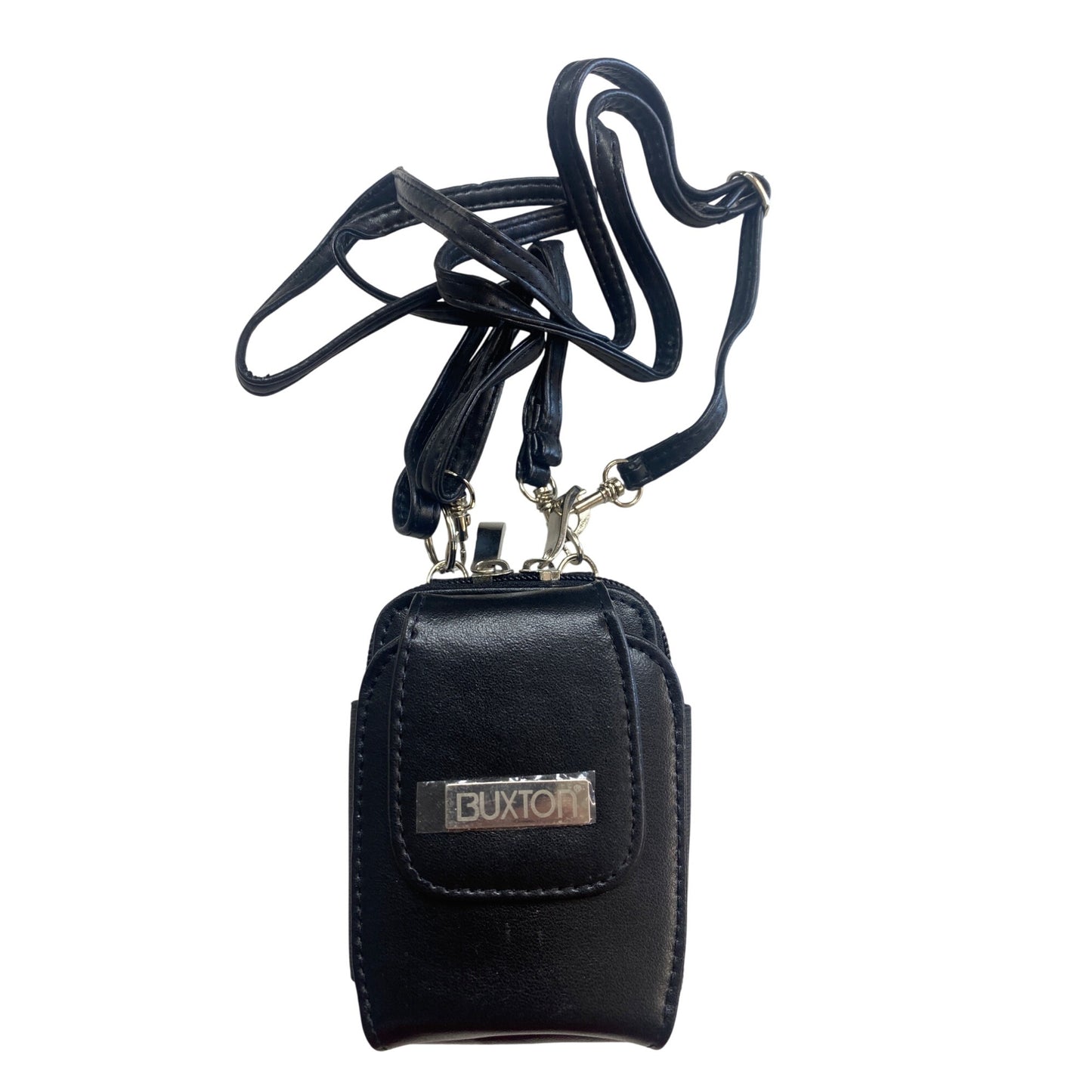 Buxton Black Leather Mini Crossbody Wallet With Adjustable Strap & Multiple Compartments