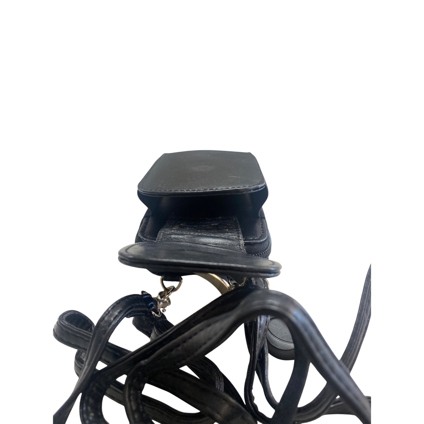 Buxton Black Leather Mini Crossbody Wallet With Adjustable Strap & Multiple Compartments