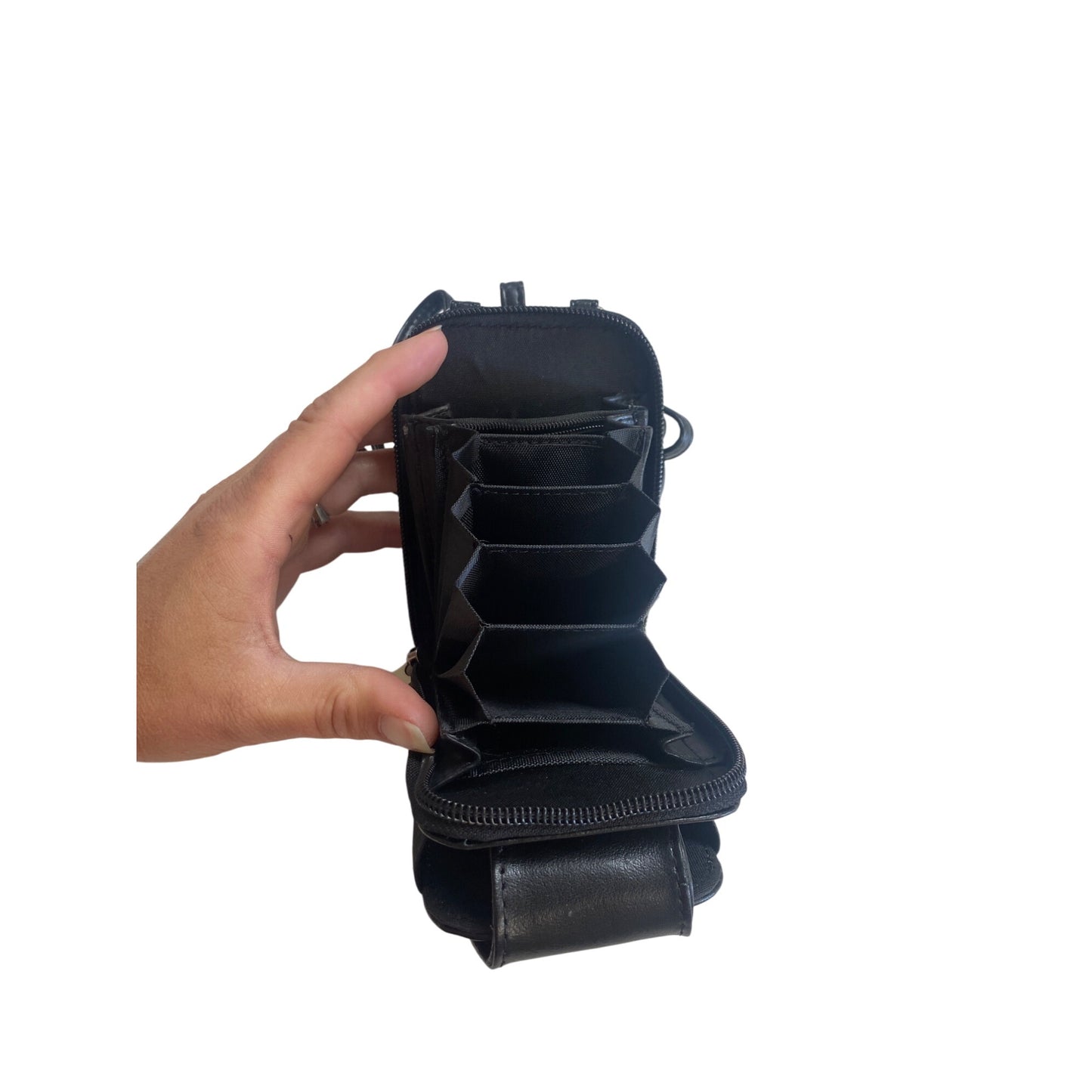 Buxton Black Leather Mini Crossbody Wallet With Adjustable Strap & Multiple Compartments