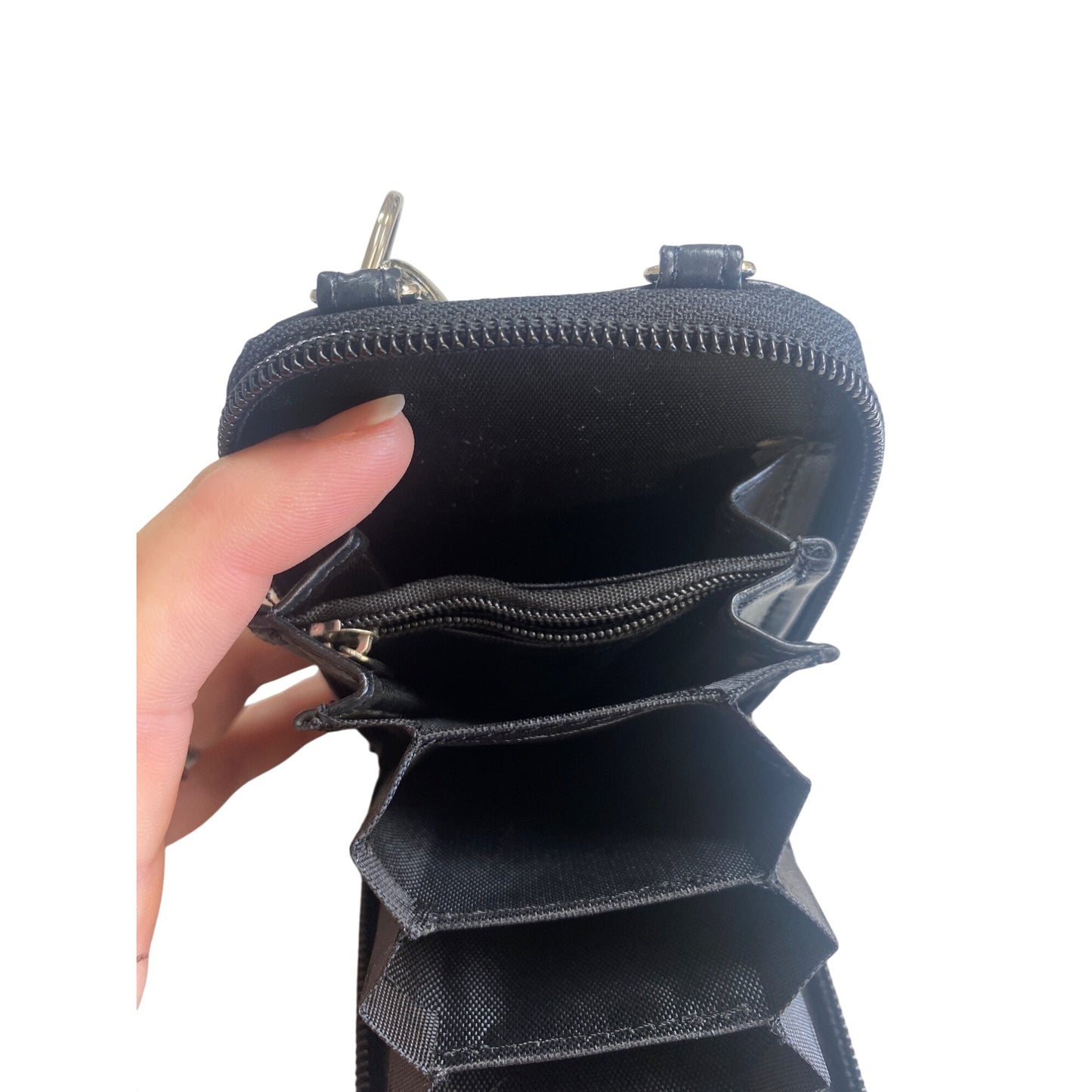 Buxton Black Leather Mini Crossbody Wallet With Adjustable Strap & Multiple Compartments