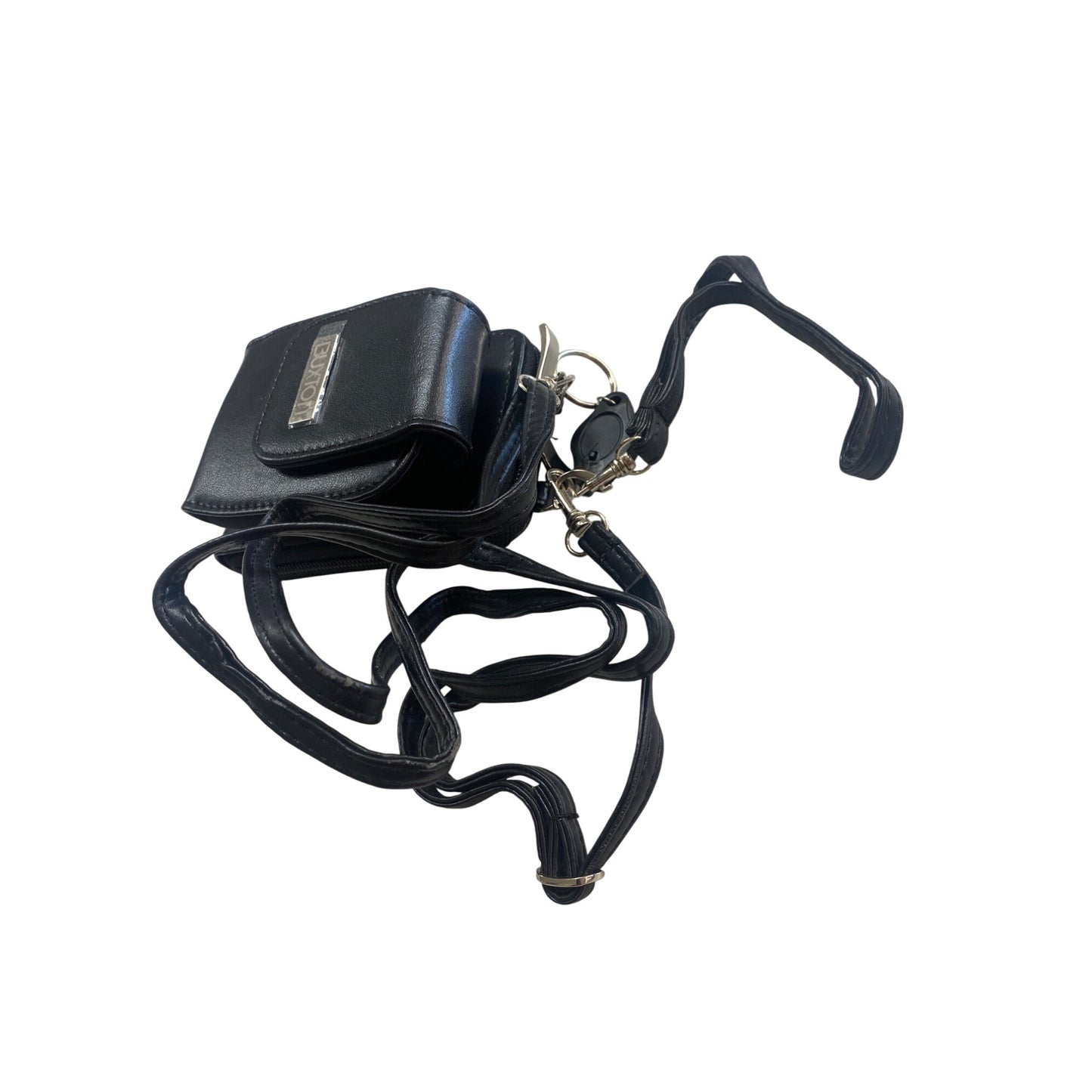 Buxton Black Leather Mini Crossbody Wallet With Adjustable Strap & Multiple Compartments