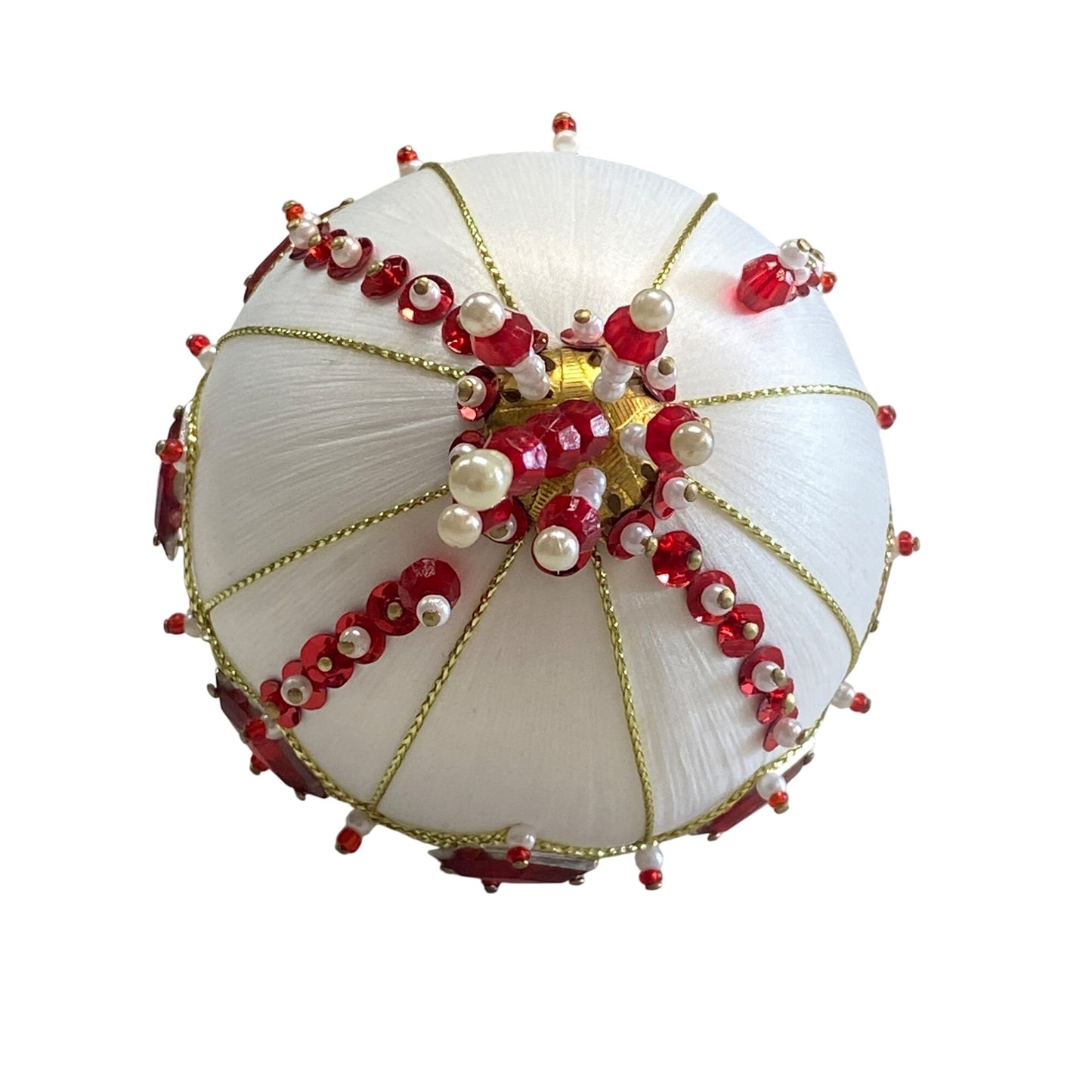 Vintage Push Pin Beaded Christmas Ornament Red Gold