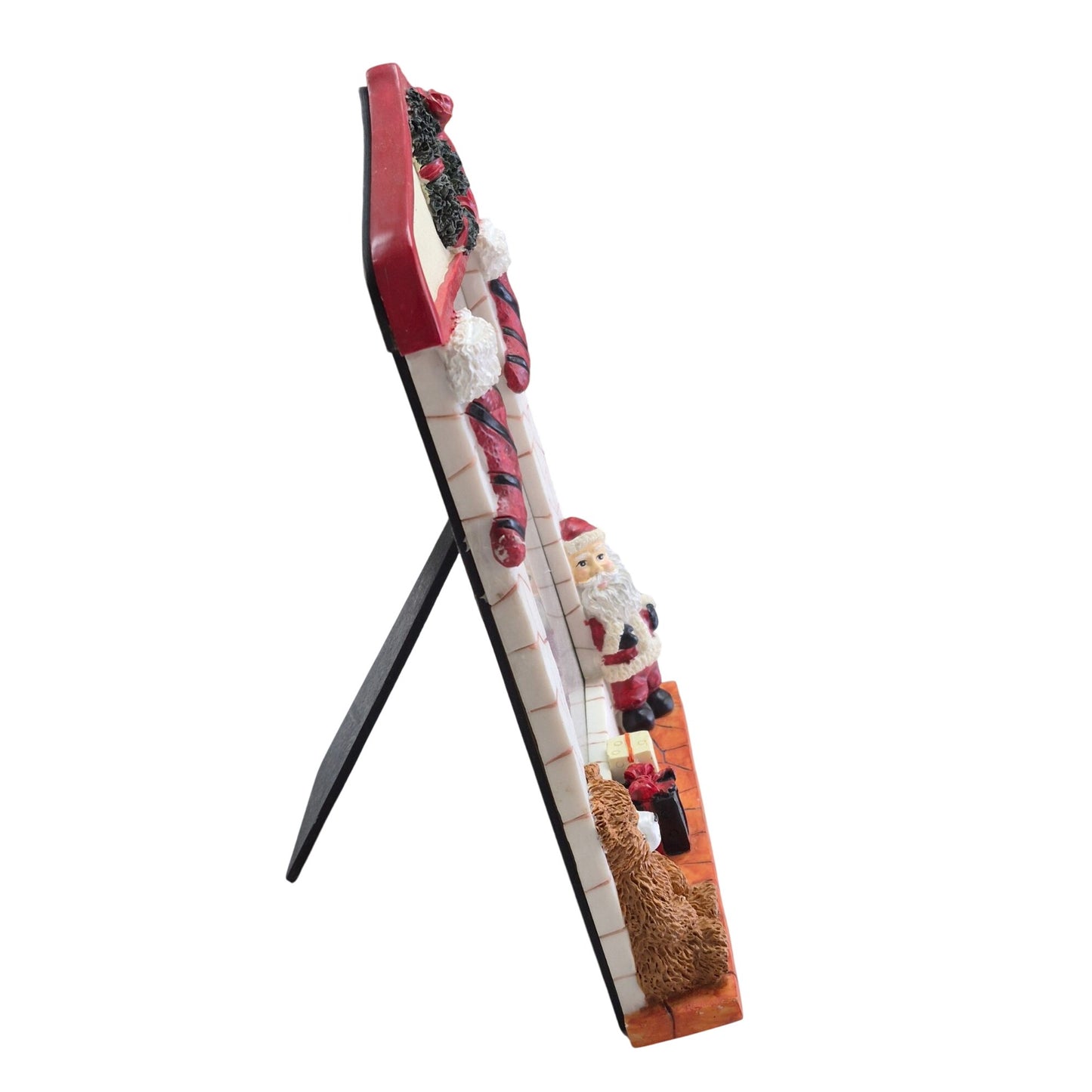 Christmas Fireplace Mantle Picture Frame Santa Bear & Stockings Holiday Decor