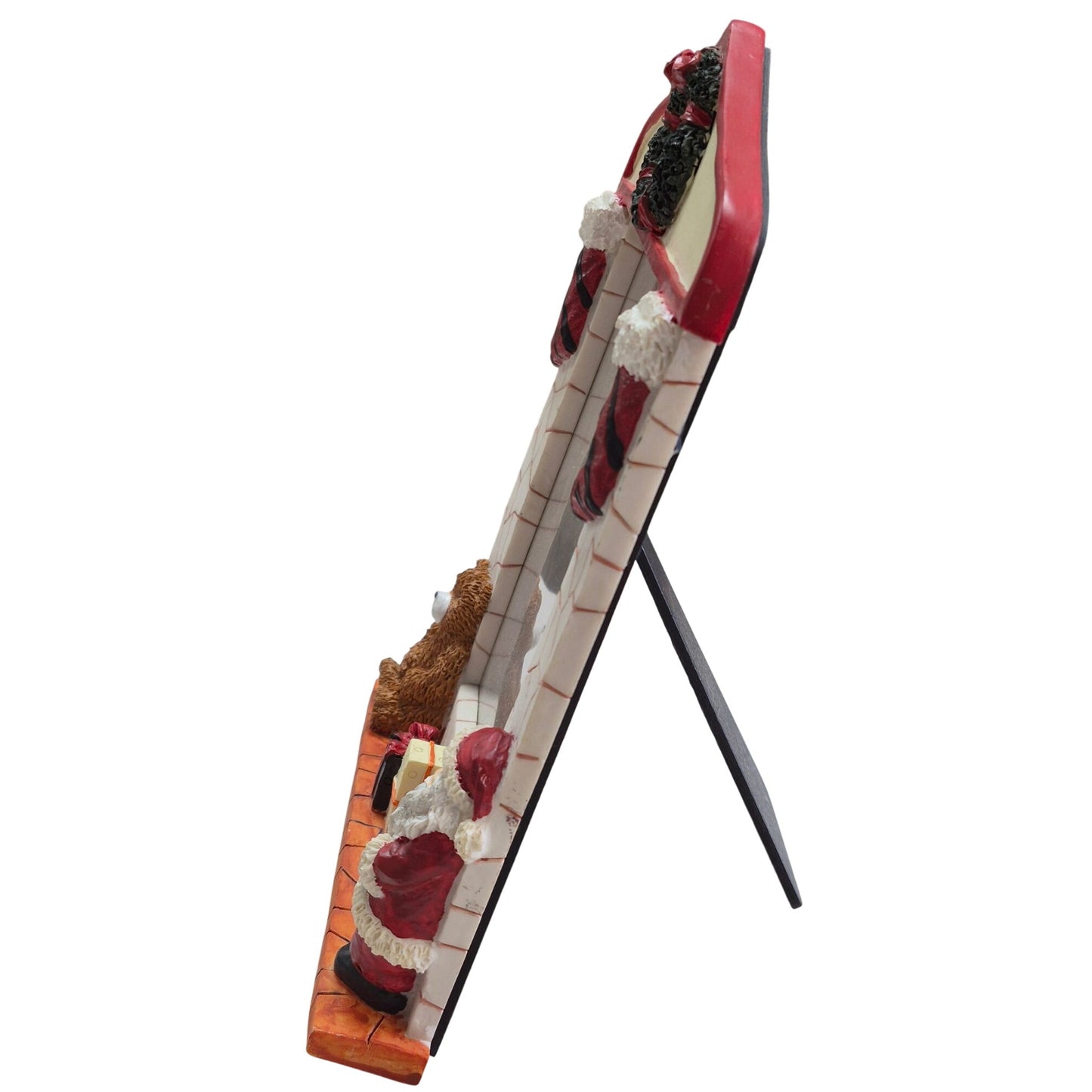 Christmas Fireplace Mantle Picture Frame Santa Bear & Stockings Holiday Decor