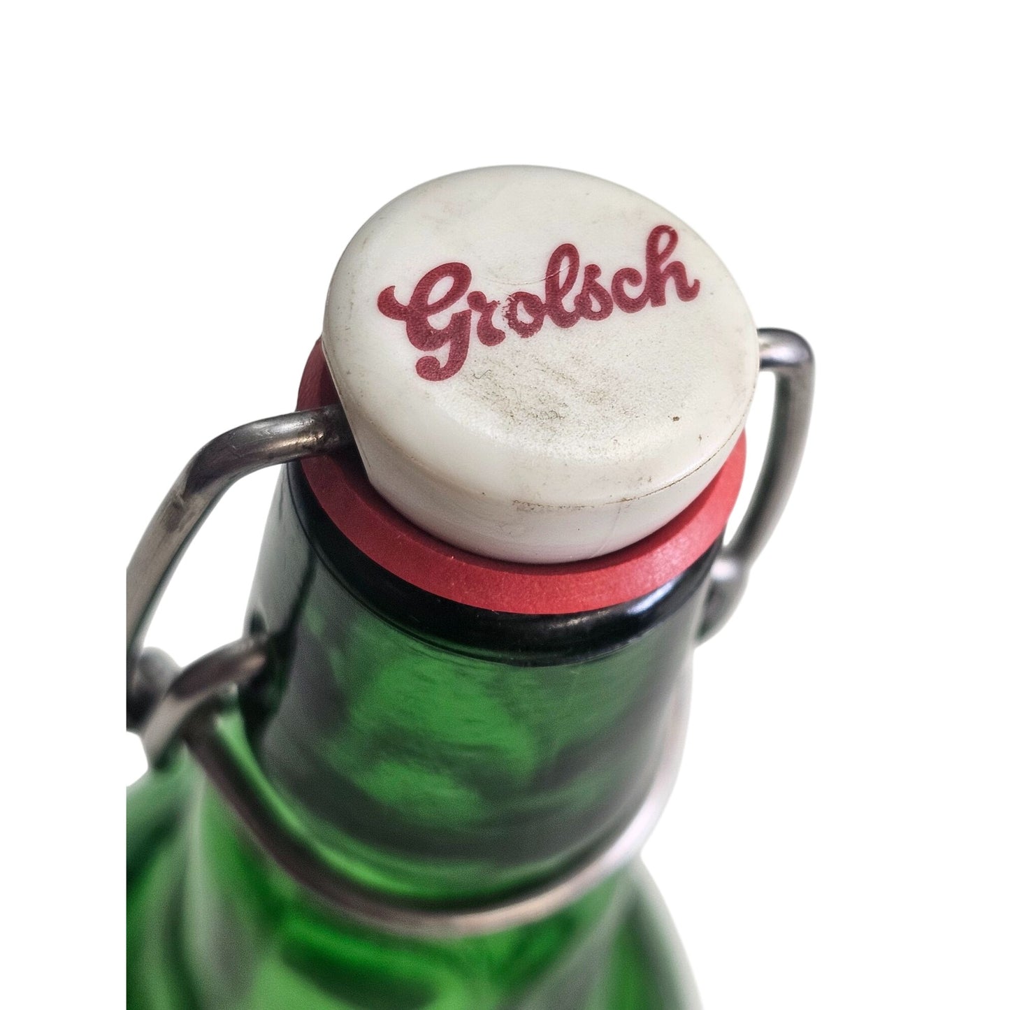 Vintage Grolsch Green Glass Swing-Top Bottle With Embossed Design & Ceramic Stopper