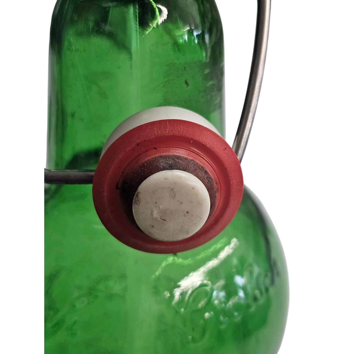Vintage Grolsch Green Glass Swing-Top Bottle With Embossed Design & Ceramic Stopper