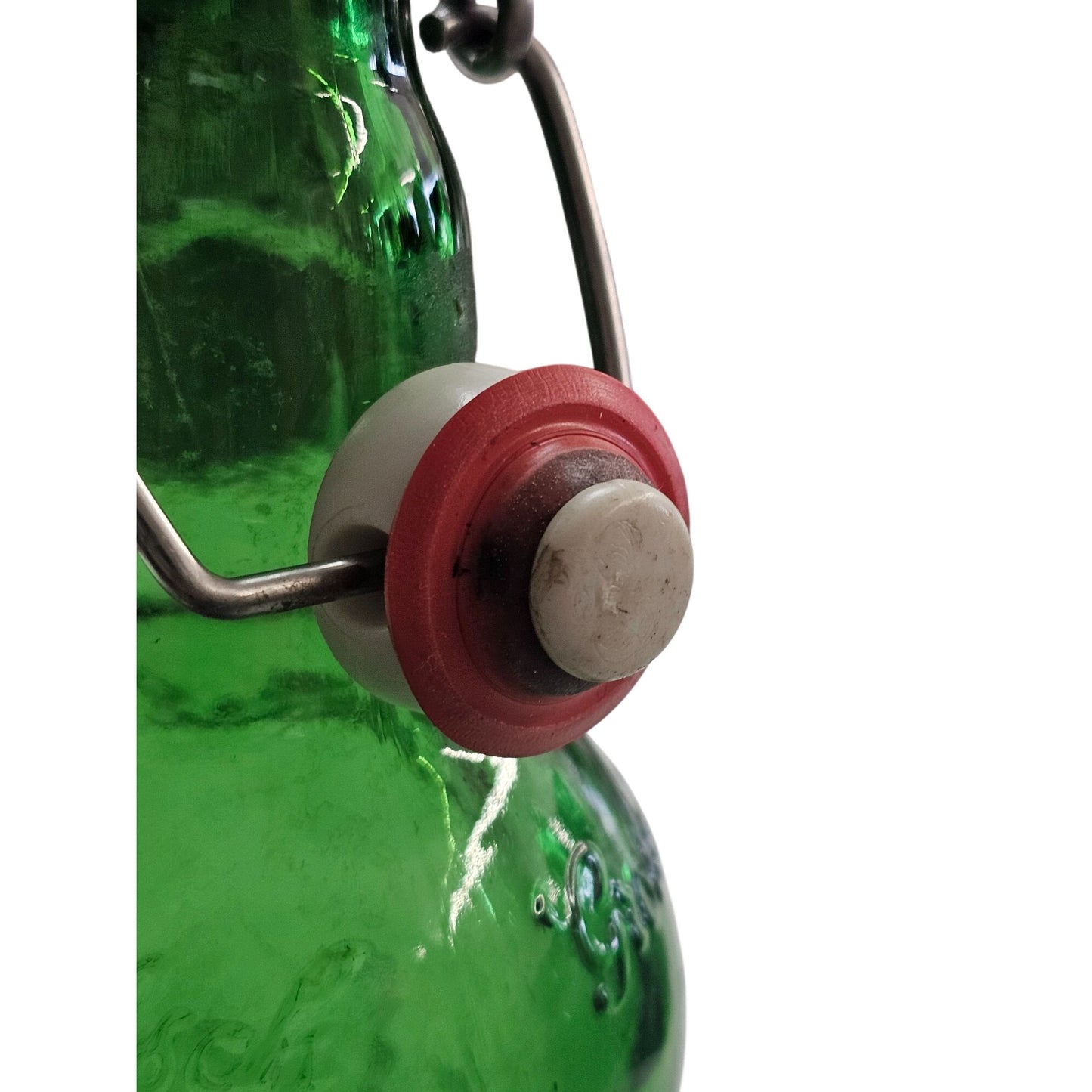 Vintage Grolsch Green Glass Swing-Top Bottle With Embossed Design & Ceramic Stopper