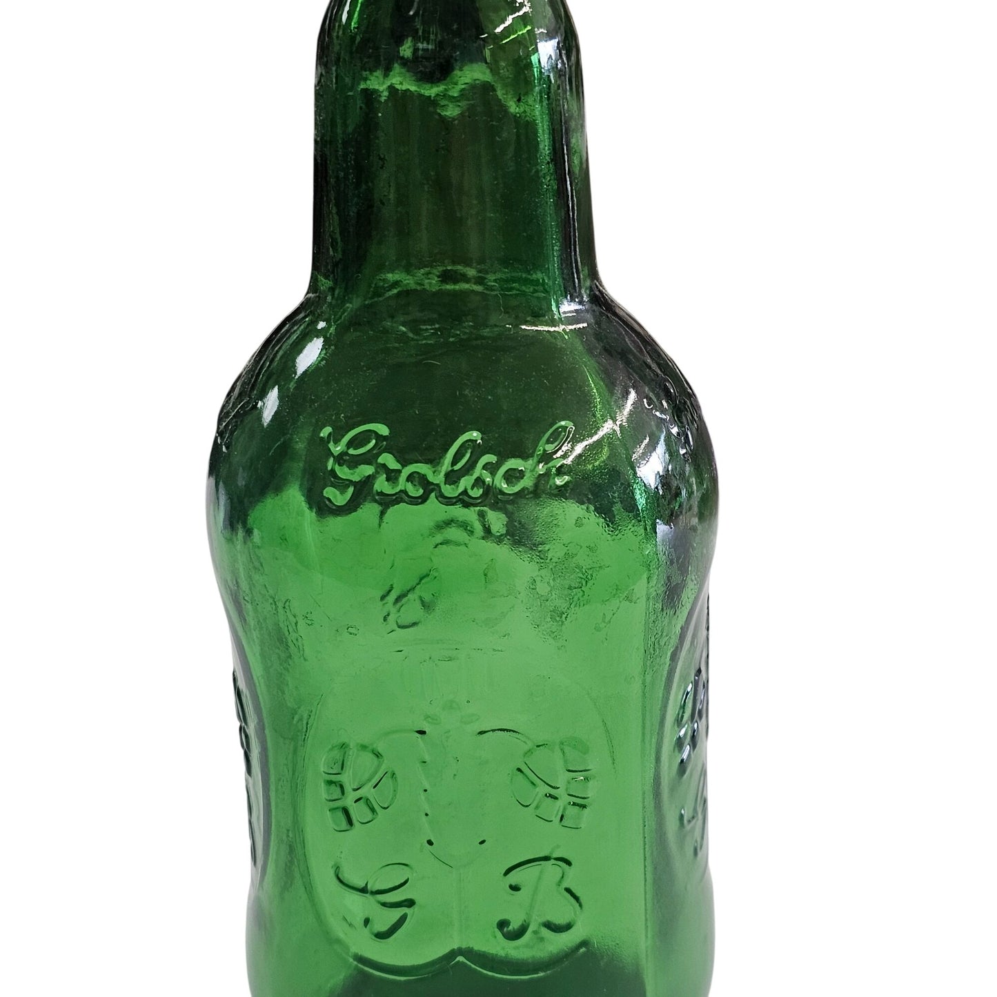 Vintage Grolsch Green Glass Swing-Top Bottle With Embossed Design & Ceramic Stopper