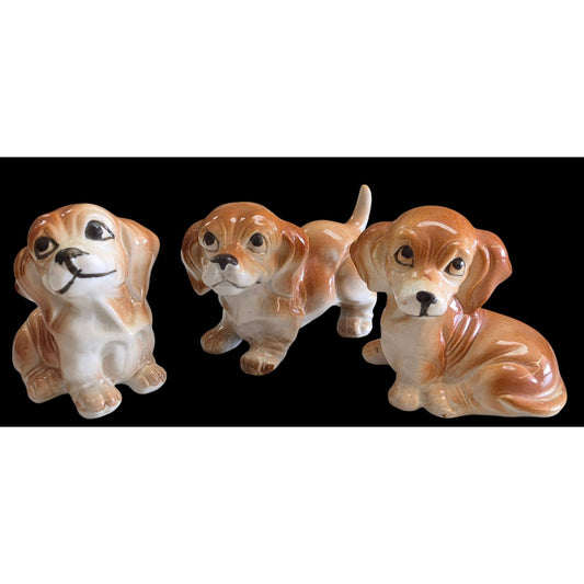 Vintage Ceramic Dog Figurines Basset Hound Beagle Puppies Lot 3