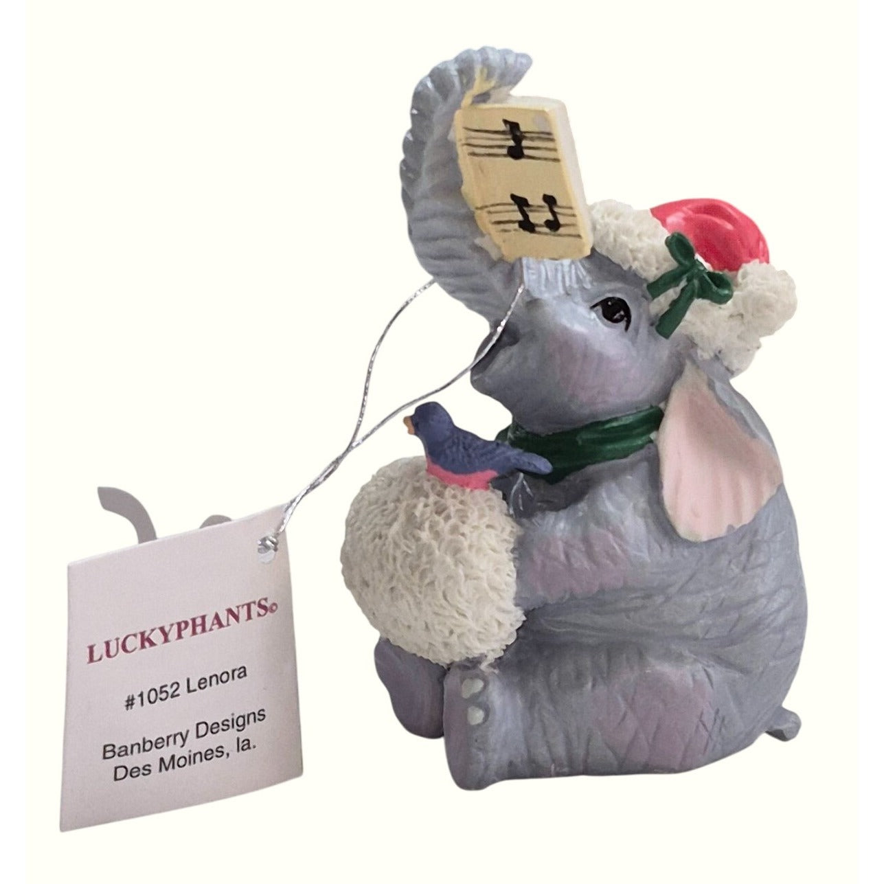 Lenora Elephant Figurine Santa Hat Music Luckyphants #1052
