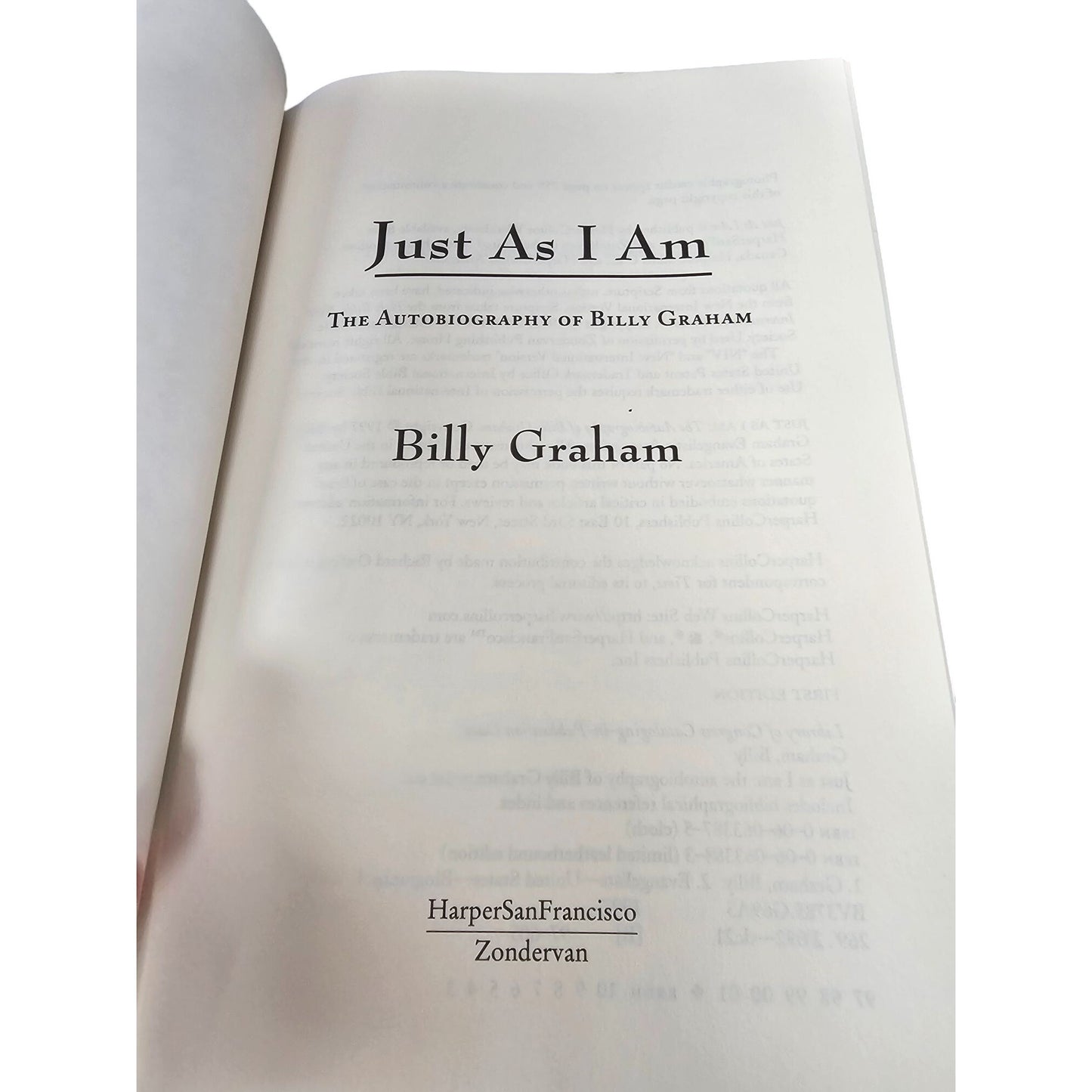 Just As I Am: The Autobiography Of Billy Graham Hardcover Harper San Francisco Zondervan 1997 Edition