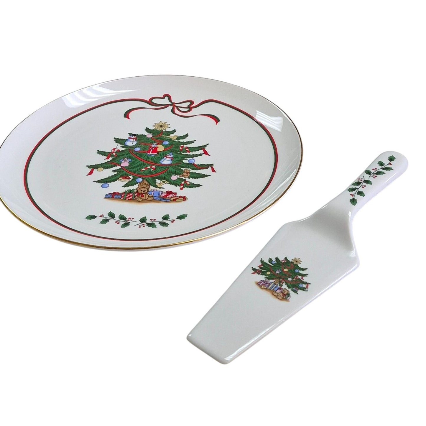 Christmas Tree Ceramic Cake Plate & Server Set
