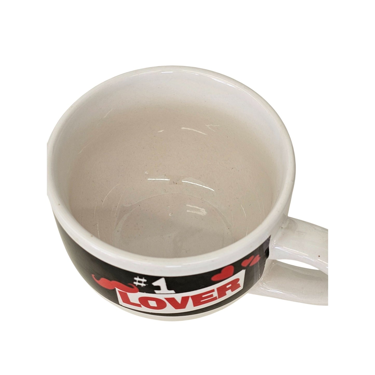 #1 Lover Ceramic Coffee Mug White & Black With Red Heart & Mustache Design Dishwasher & Microwave Safe